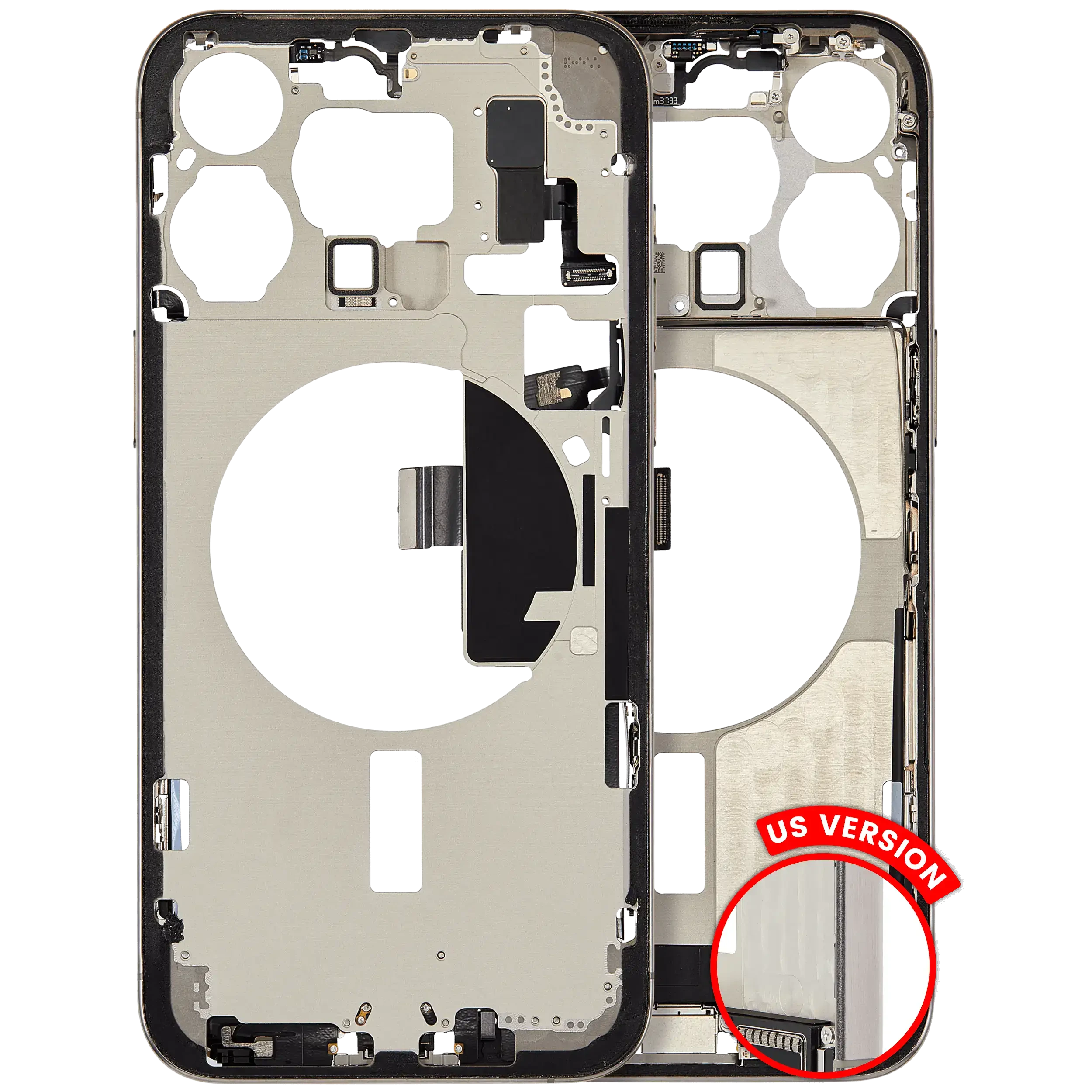 Frame centrale W/ Connettore di ricarica flat e Minuteria per iPhone 15 Pro Max (US Version) (Used Service Pack Pull: grado A) (Titanio naturale)