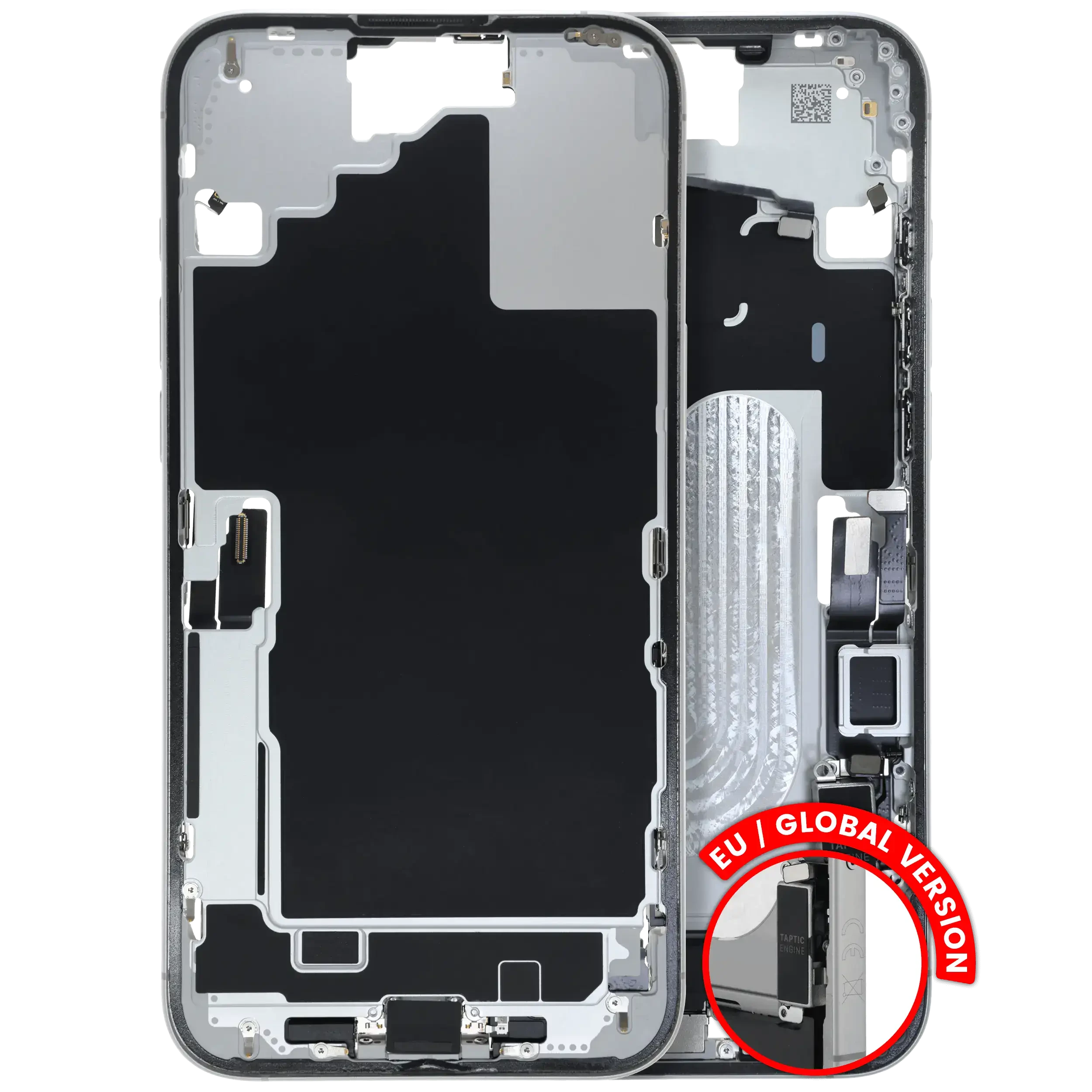 Frame centrale W/ Connettore di ricarica flat e Minuteria per iPhone 16 Plus (EU / Global Version) (Used Service Pack Pull: grado A) (Bianco)