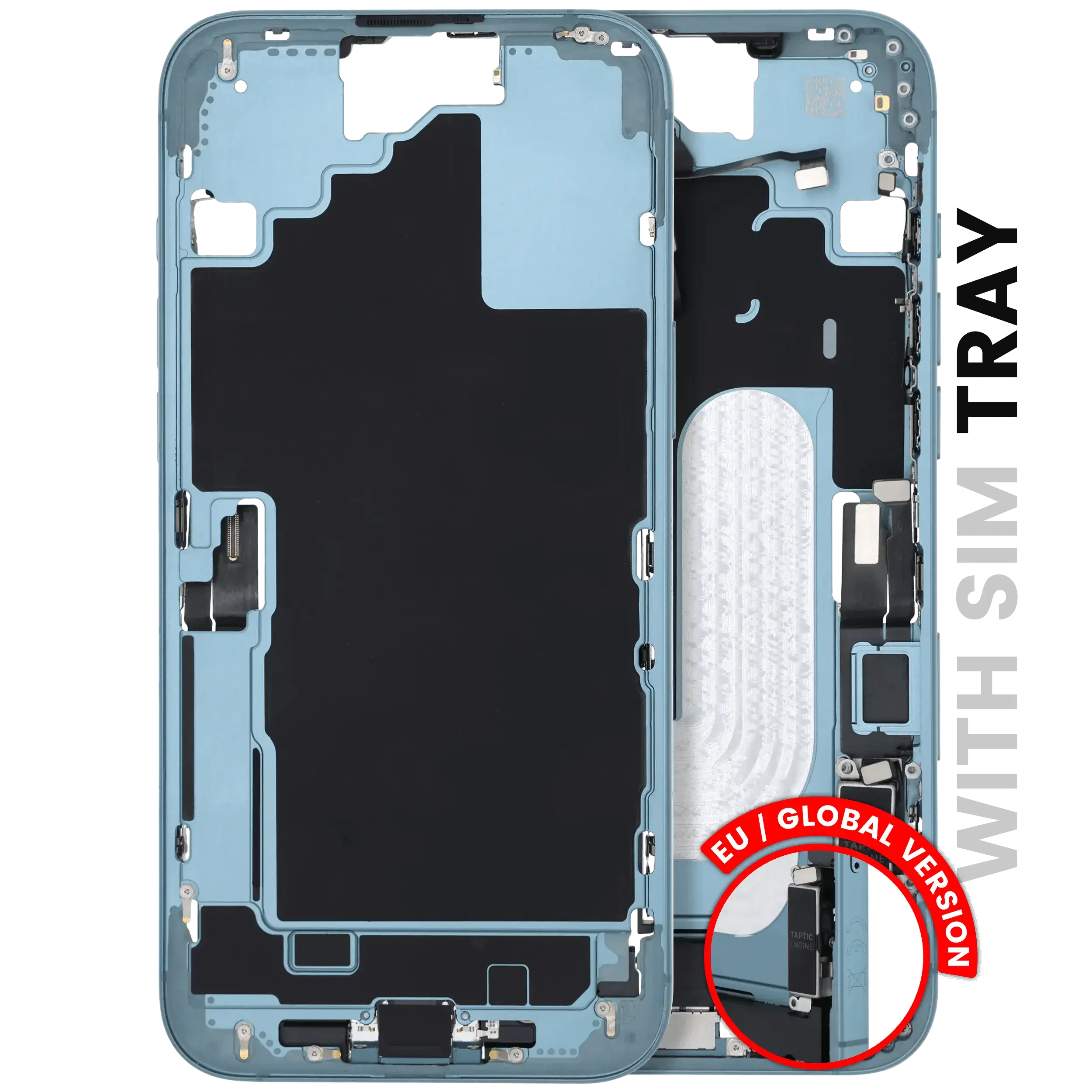 Frame centrale W/ Connettore di ricarica flat e Minuteria per iPhone 16 Plus (EU / Global Version) (Used Service Pack Pull: grado A) (Verde petrolio)