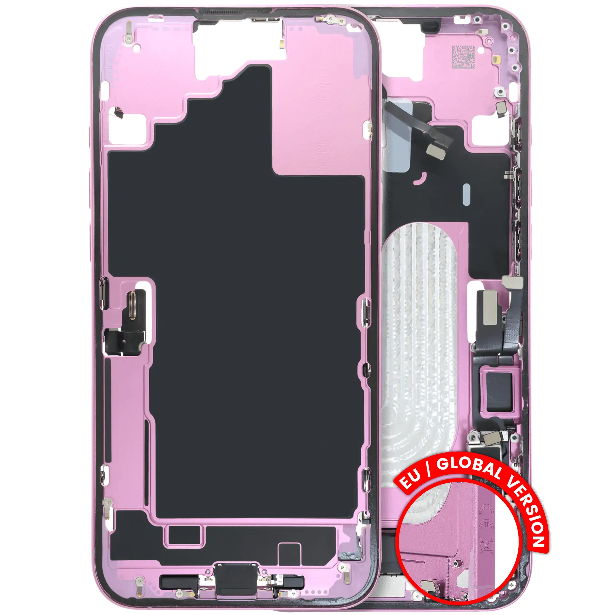 Frame centrale W/ Connettore di ricarica flat e Minuteria per iPhone 16 Plus (EU / Global Version) (Used Service Pack Pull: Grade B) (Rosa)