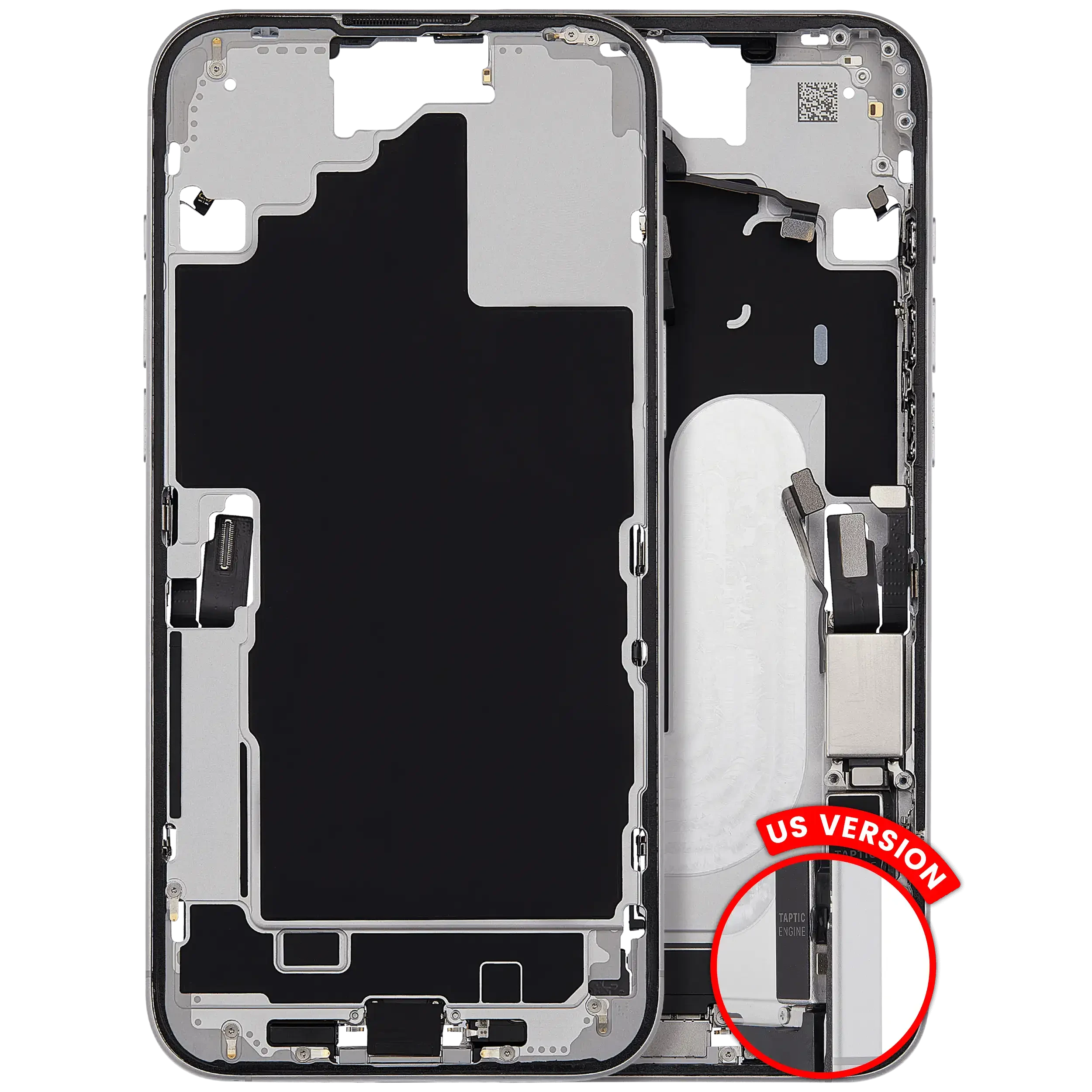 Frame centrale W/ Connettore di ricarica flat e Minuteria per iPhone 16 Plus (US Version) (Used Service Pack Pull: Grade B) (Bianco)