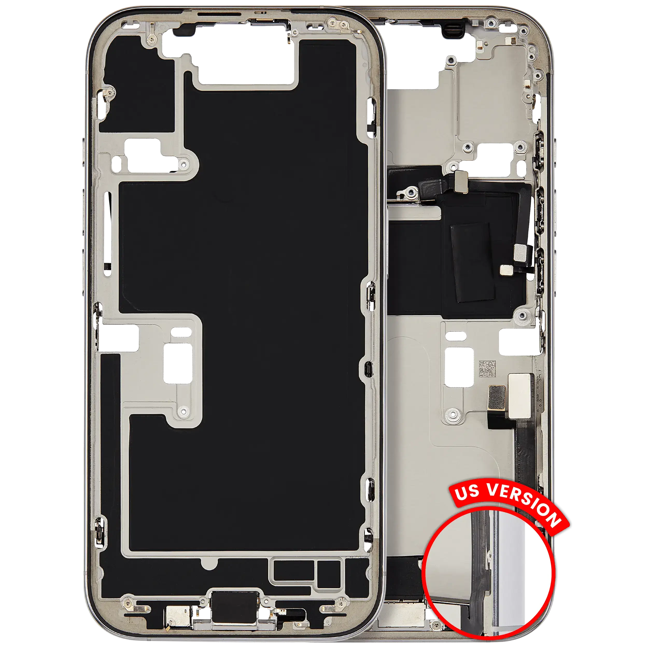 Frame centrale W/ Connettore di ricarica flat e Minuteria per iPhone 16 Pro (US Version) (Used Service Pack Pull: Grade B) (Titanio bianco)