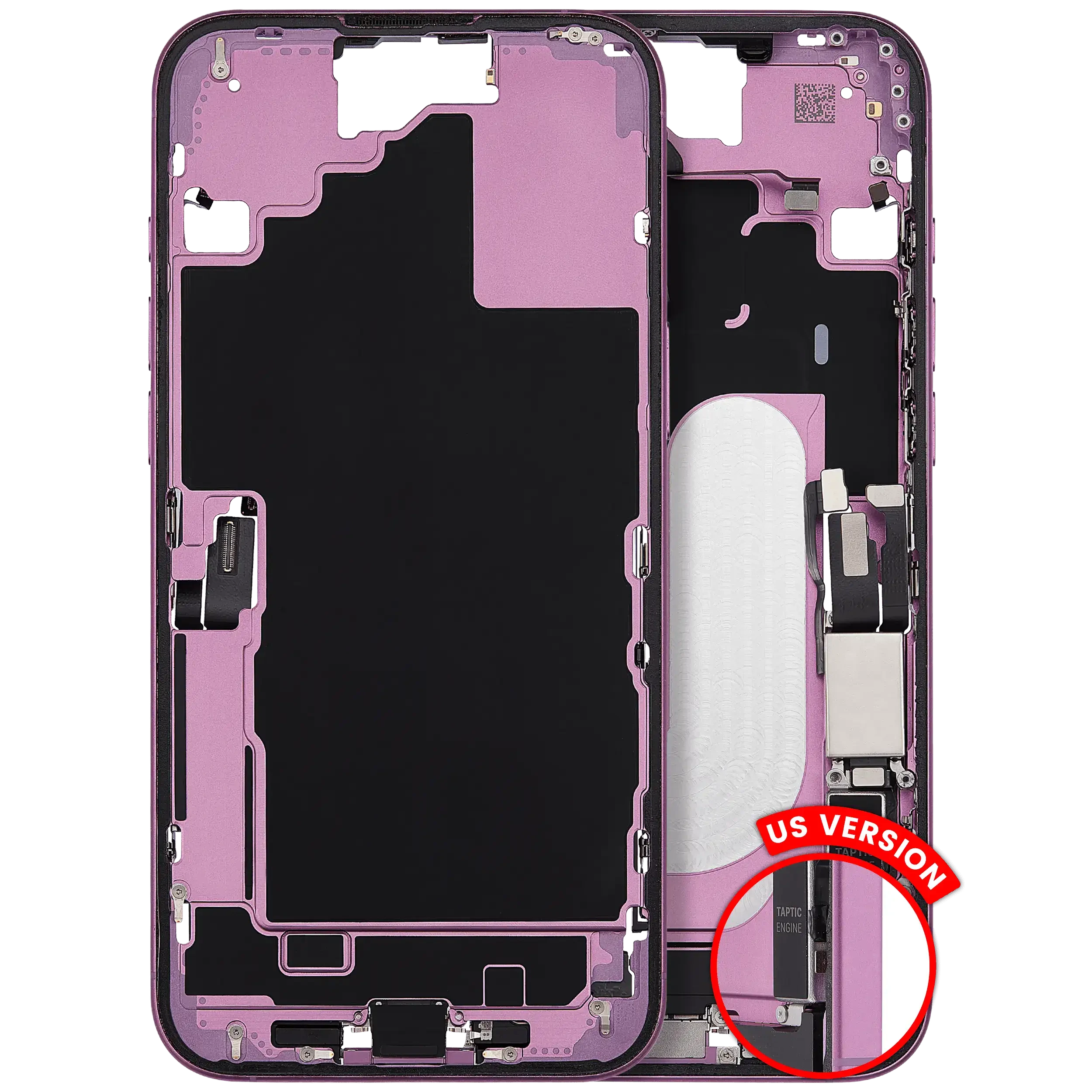 Frame centrale W/ Connettore di ricarica flat e Minuteria per iPhone 16 Plus (US Version) (Used Service Pack Pull: Grade B) (Rosa)