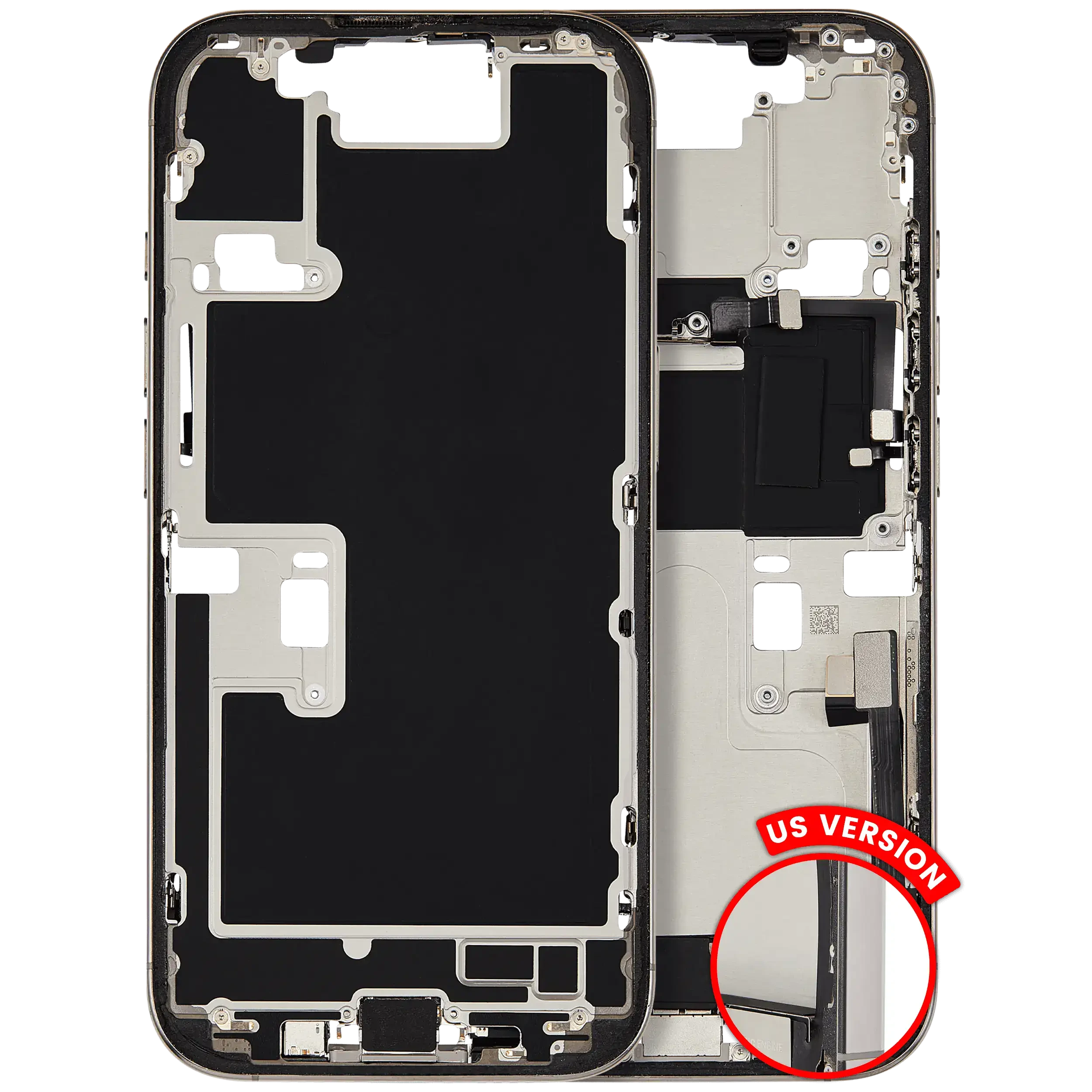 Frame centrale W/ Connettore di ricarica flat e Minuteria per iPhone 16 Pro (US Version) (Used Service Pack Pull: Grade C) (Titanio naturale)