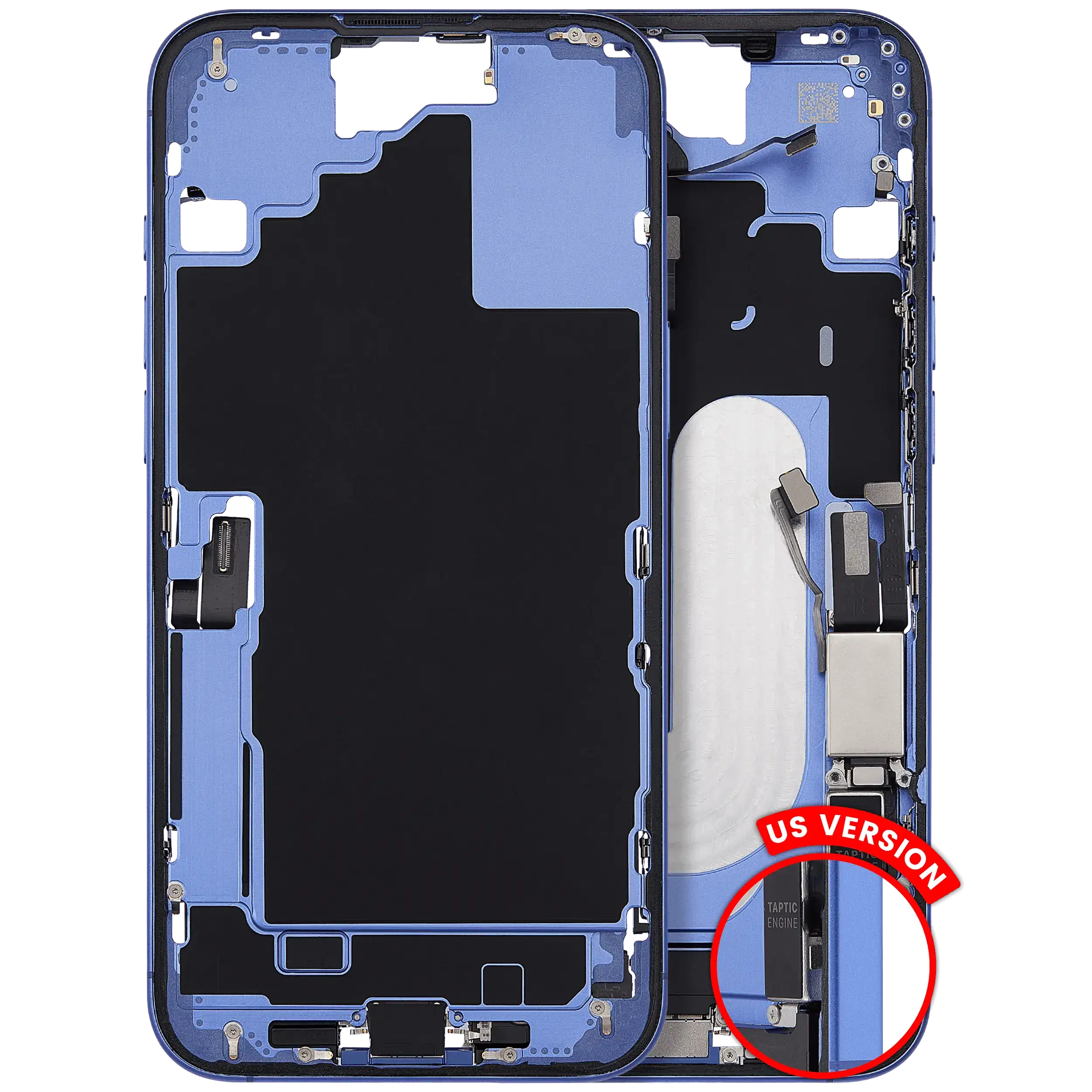 Frame centrale W/ Connettore di ricarica flat e Minuteria per iPhone 16 Plus (US Version) (Used Service Pack Pull: Grade B) (Blu oltremare)
