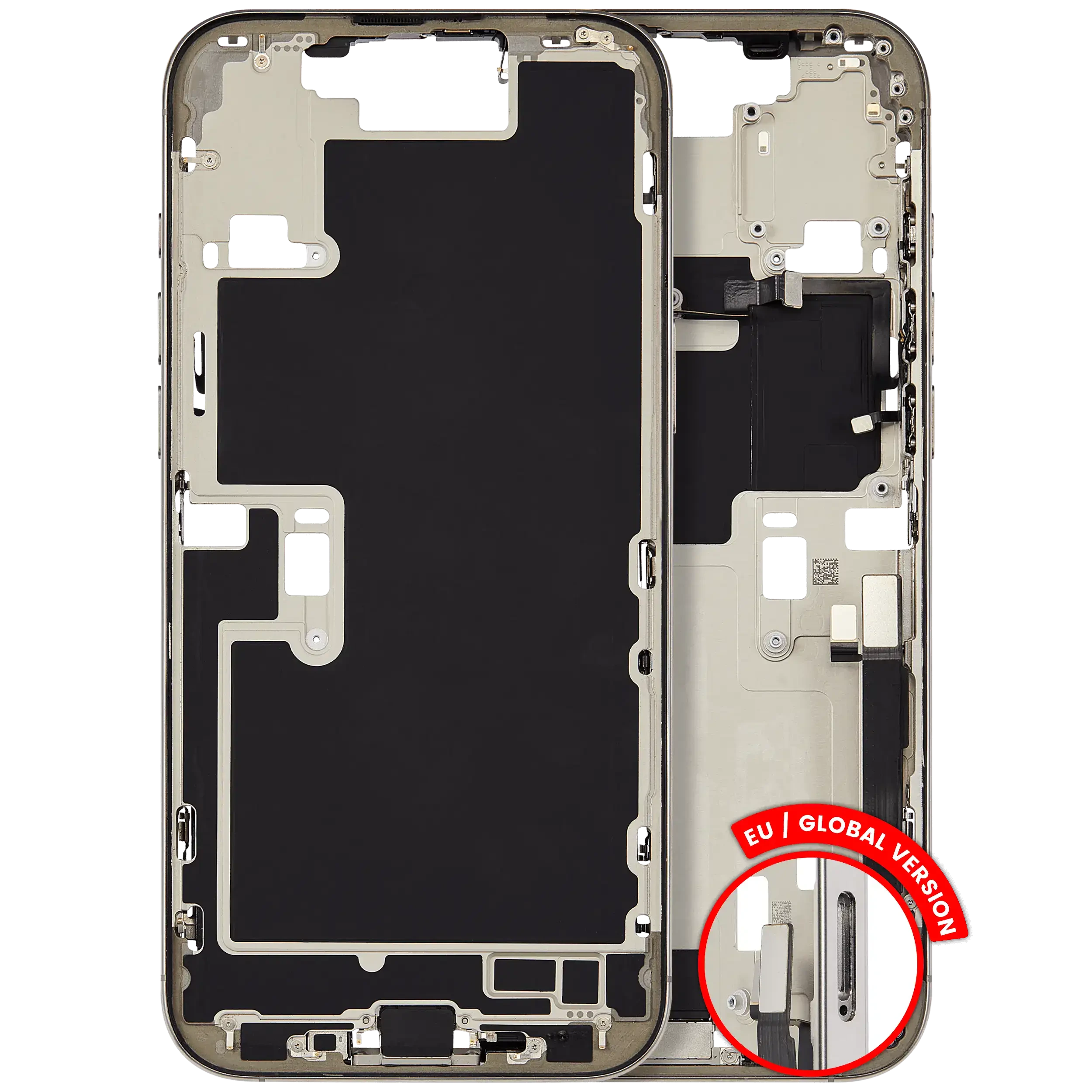 Frame centrale W/ Connettore di ricarica flat e Minuteria per iPhone 16 Pro Max (EU / Global Version) (Used Service Pack Pull: Grade B) (Titanio naturale)