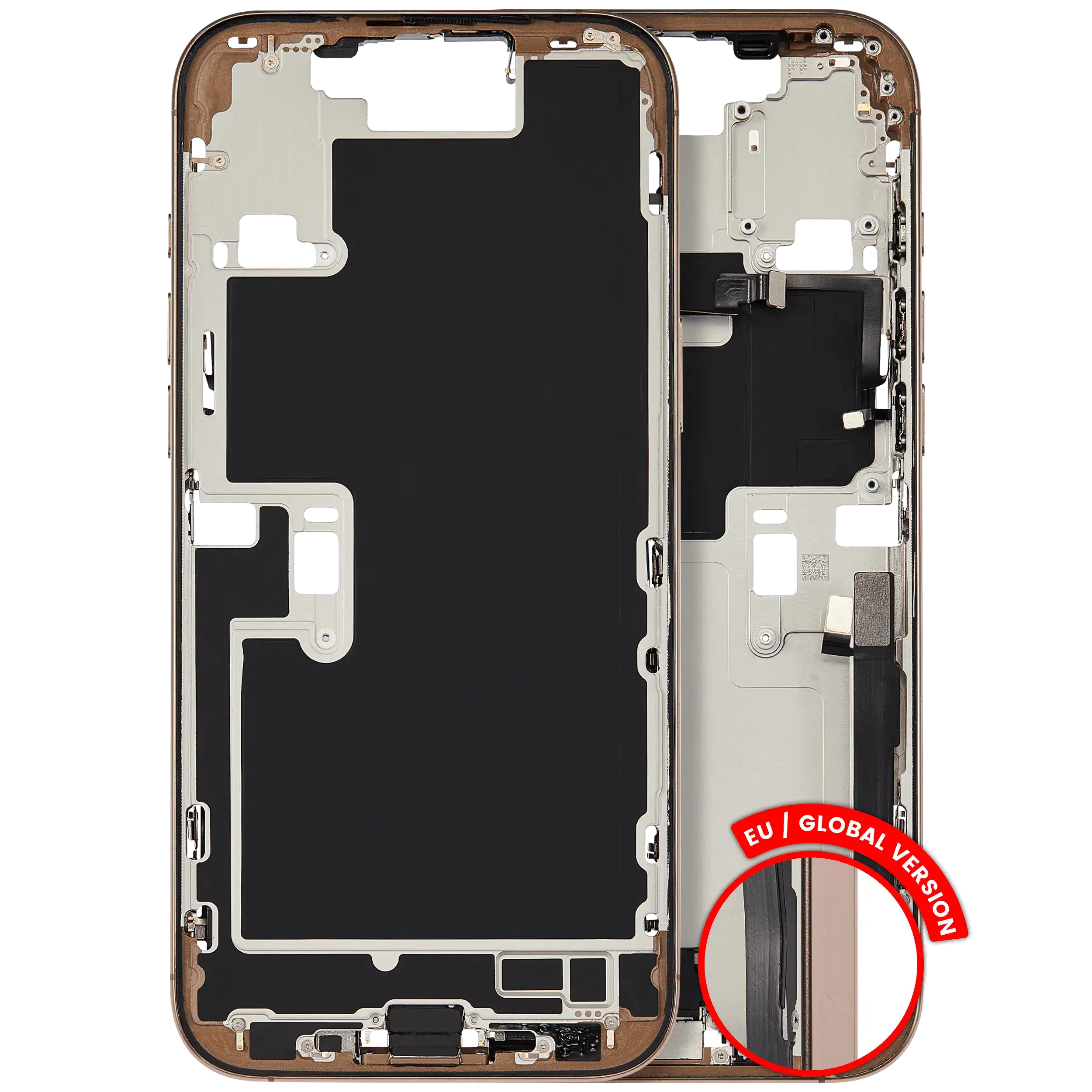 Frame centrale W/ Connettore di ricarica flat e Minuteria per iPhone 16 Pro Max (EU / Global Version) (Used Service Pack Pull: Grade B) (Titanio sabbia)