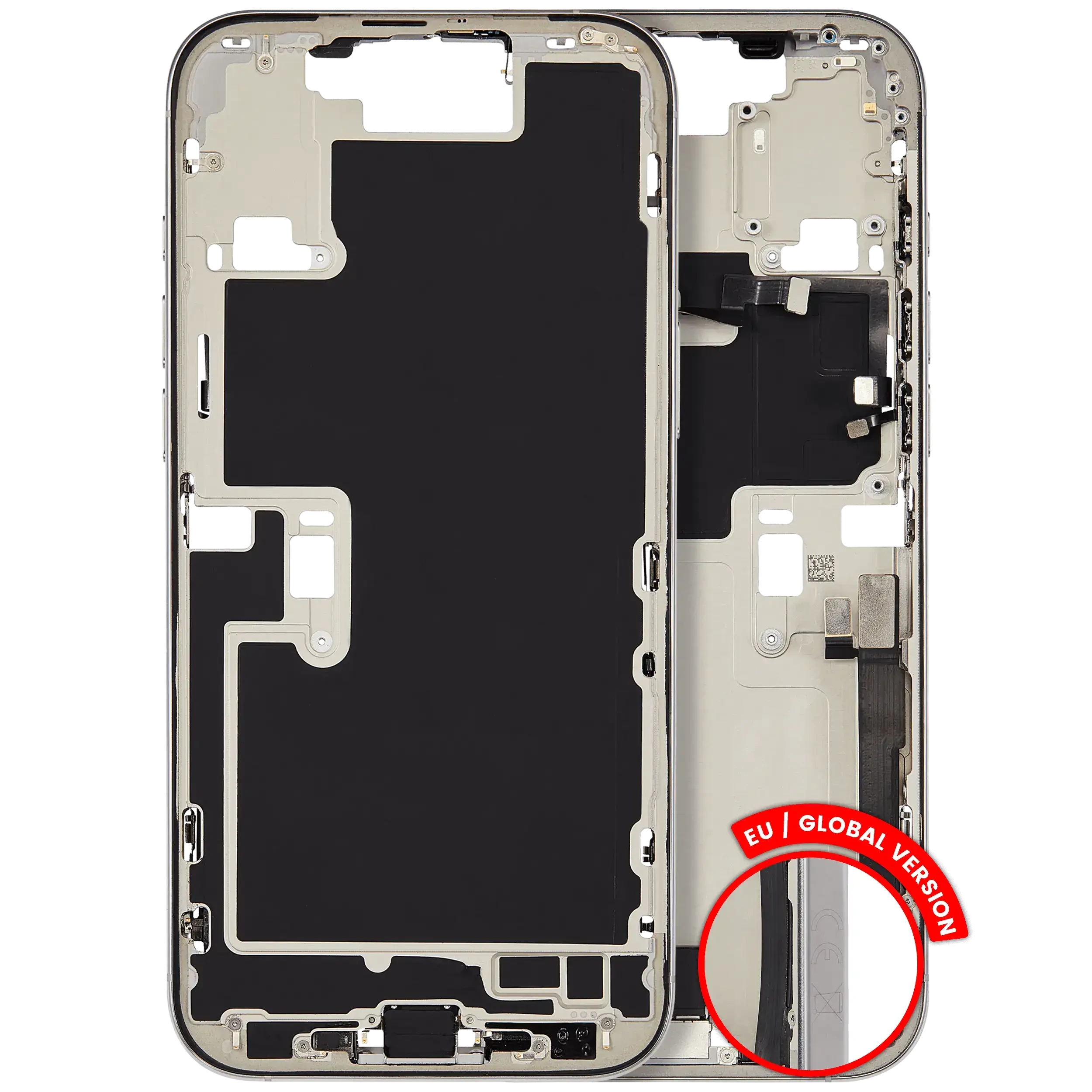 Frame centrale W/ Connettore di ricarica flat e Minuteria per iPhone 16 Pro Max (EU / Global Version) (Used Service Pack Pull: Grade C) (Titanio bianco)