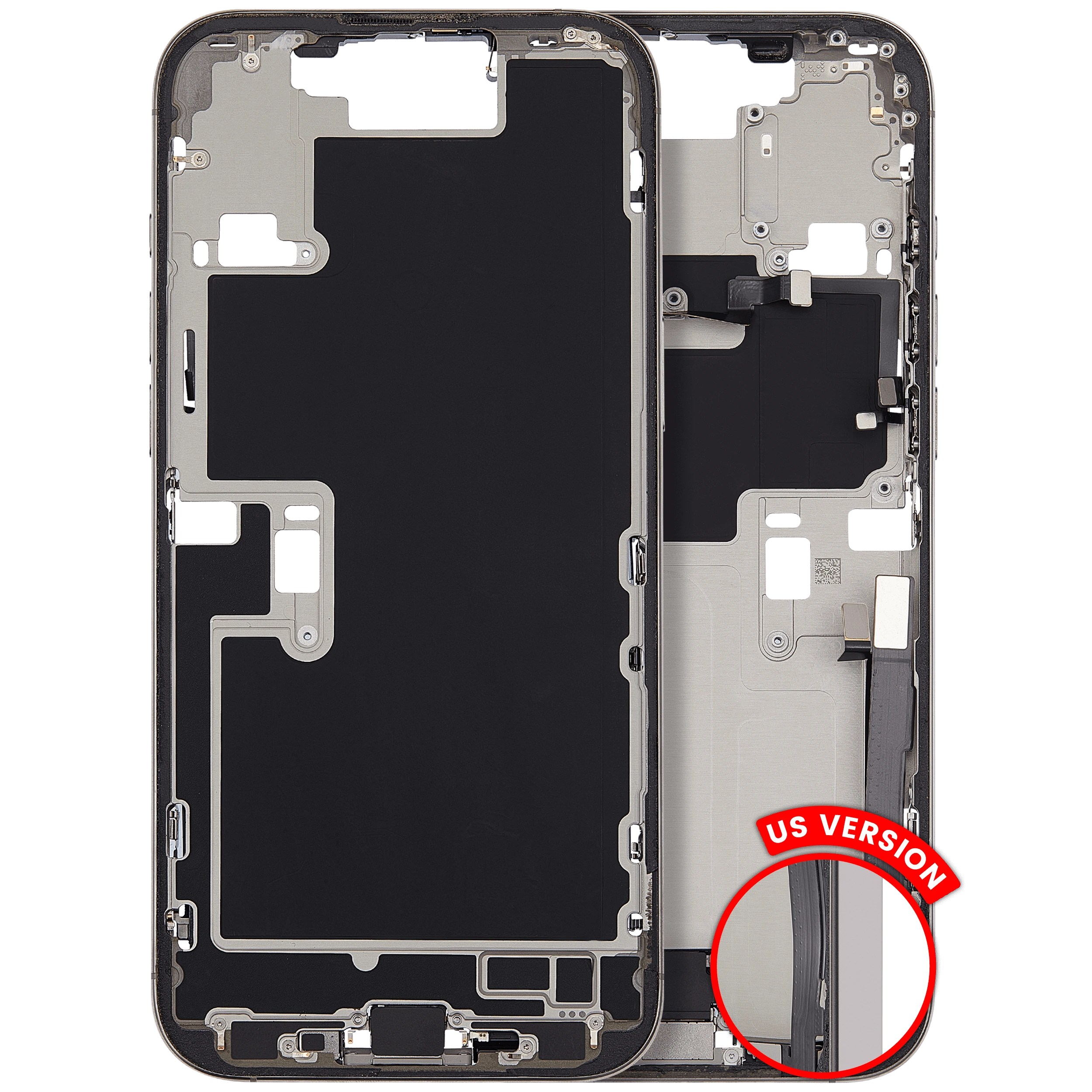 Frame centrale W/ Connettore di ricarica flat e Minuteria per iPhone 16 Pro Max (US Version) (Used Service Pack Pull: grado A) (Titanio naturale)