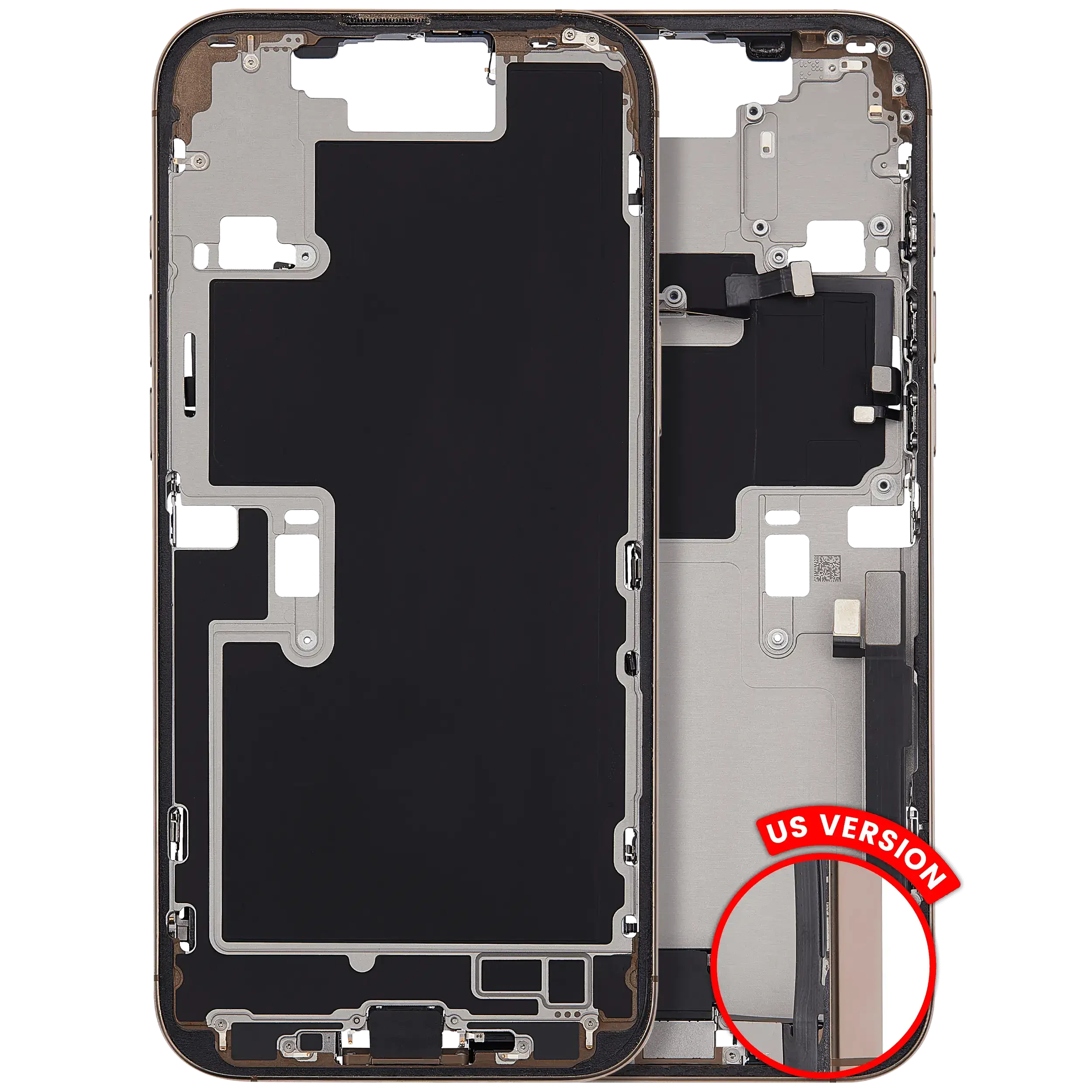 Frame centrale W/ Connettore di ricarica flat e Minuteria per iPhone 16 Pro Max (US Version) (Used Service Pack Pull: grado A) (Titanio sabbia)