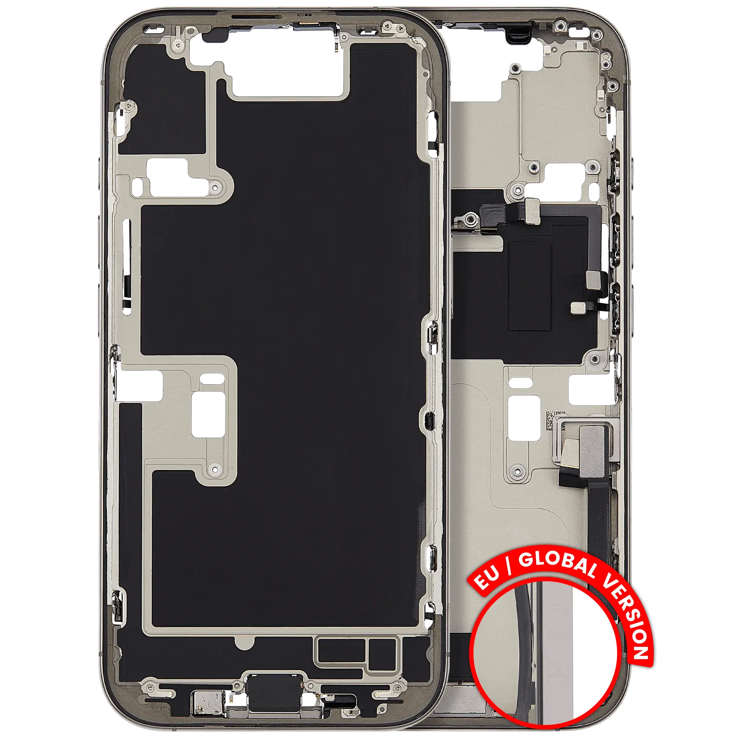 Frame centrale W/ Connettore di ricarica flat e Minuteria per iPhone 16 Pro (EU / Global Version) (Used Service Pack Pull: grado A) (Titanio naturale)