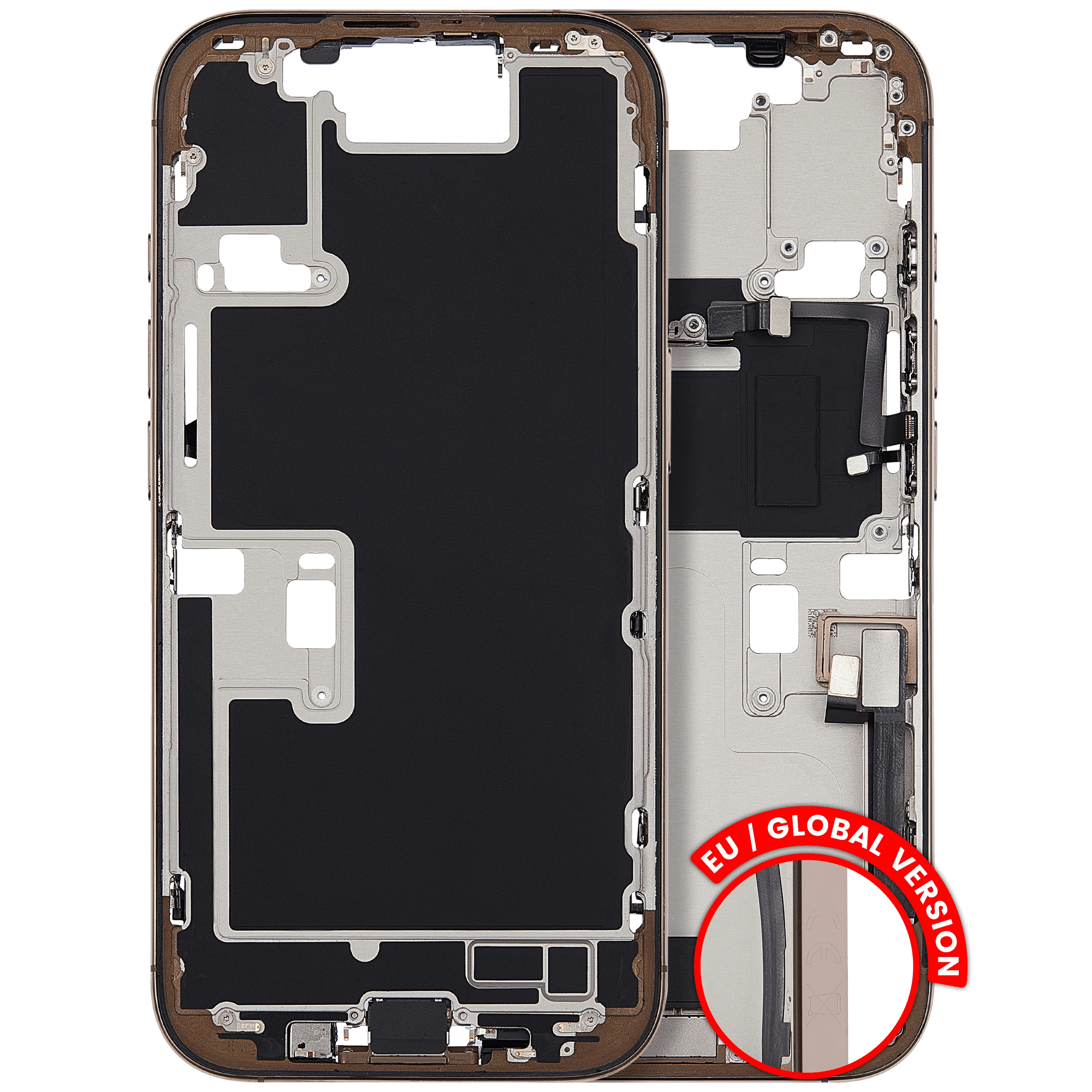 Frame centrale W/ Connettore di ricarica flat e Minuteria per iPhone 16 Pro (EU / Global Version) (Used Service Pack Pull: Grade B) (Titanio sabbia)
