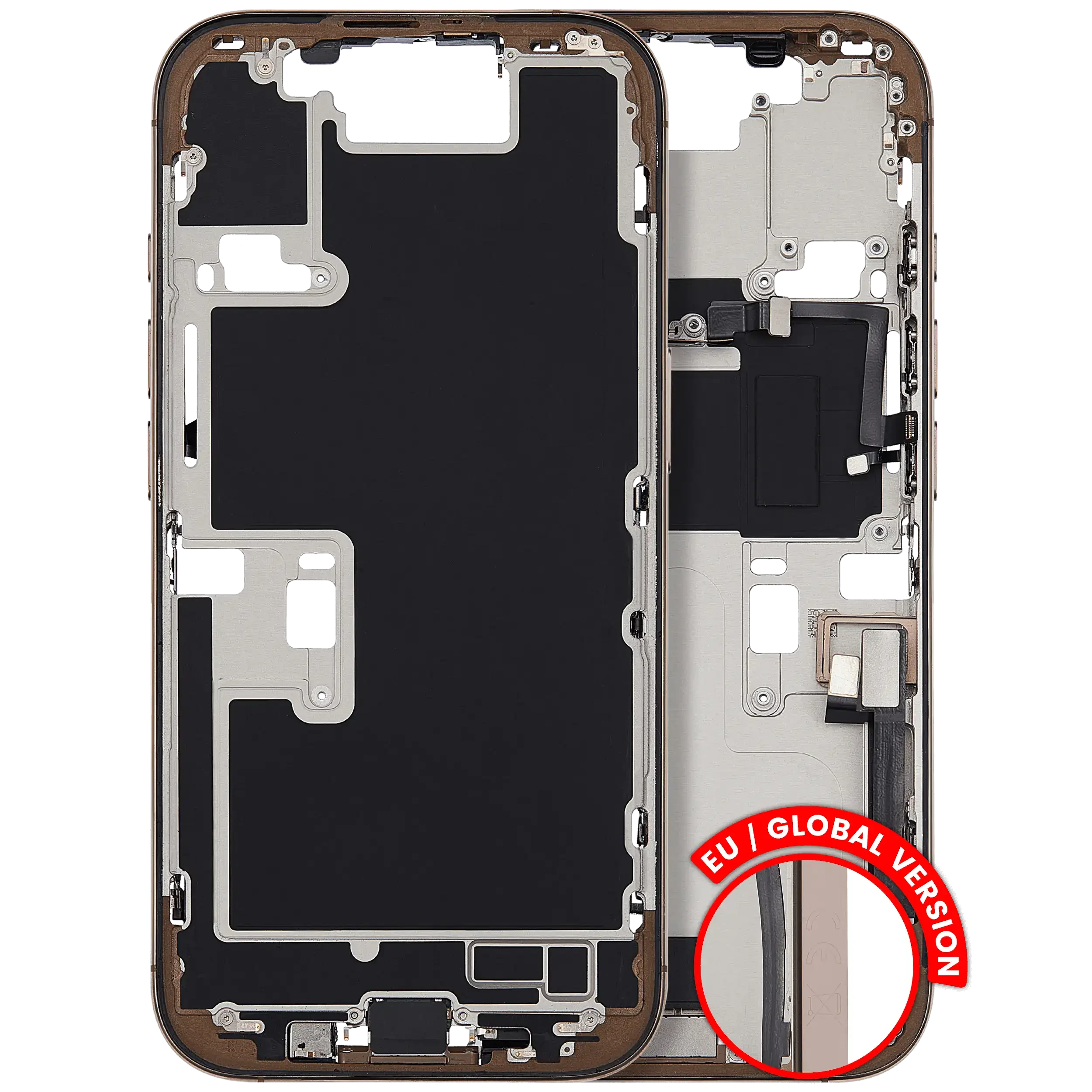 Frame centrale W/ Connettore di ricarica flat e Minuteria per iPhone 16 Pro (EU / Global Version) (Used Service Pack Pull: grado A) (Titanio sabbia)