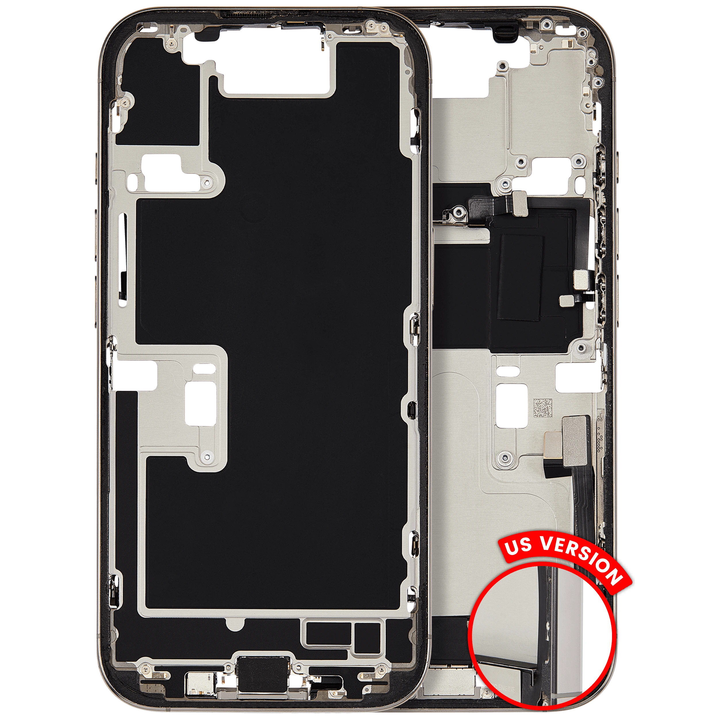 Frame centrale W/ Connettore di ricarica flat e Minuteria per iPhone 16 Pro (US Version) (Used Service Pack Pull: grado A) (Titanio naturale)