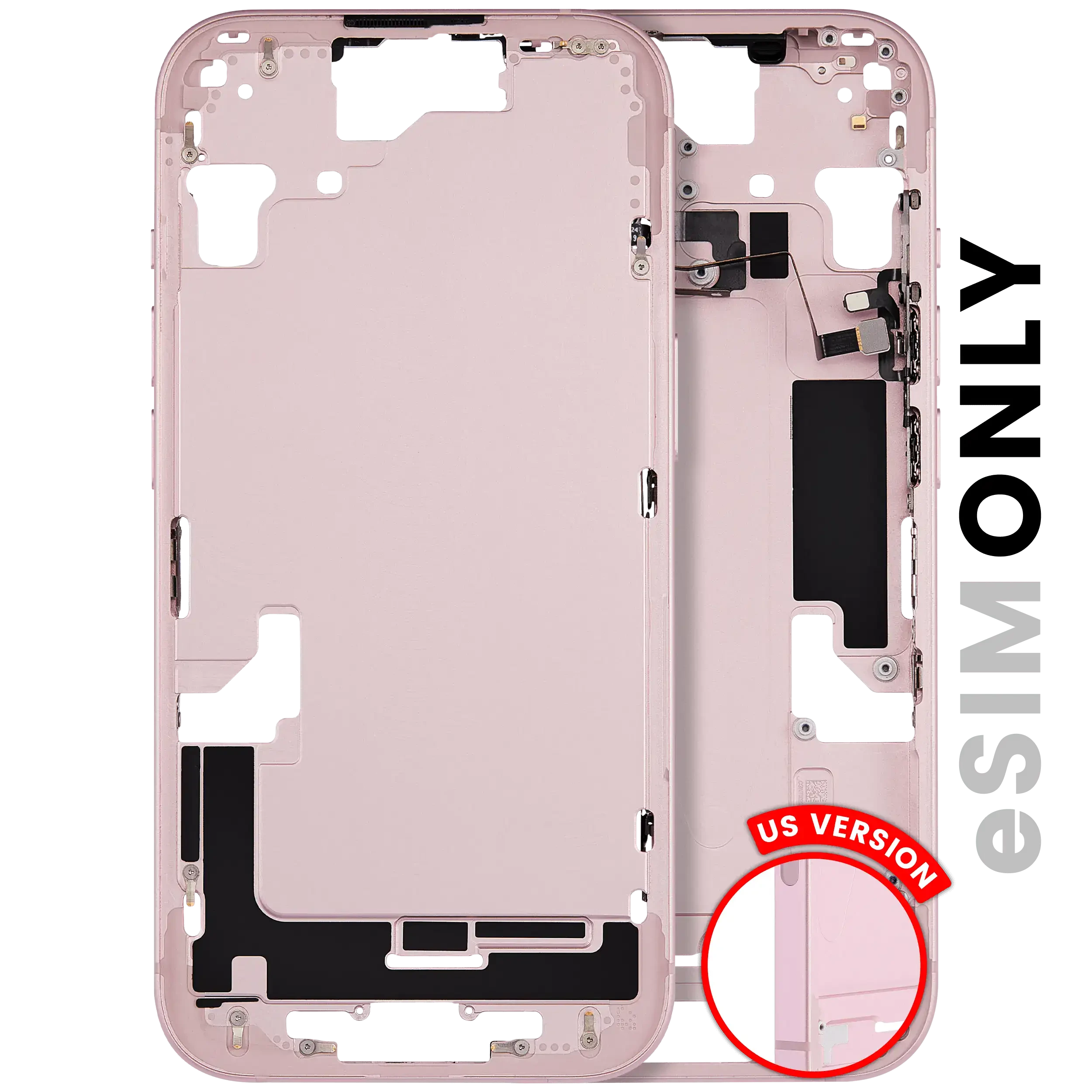 Frame centrale W/ Minuteria per iPhone 15 (US Version) (Used Service Pack Pull: Grade C) (Rosa)