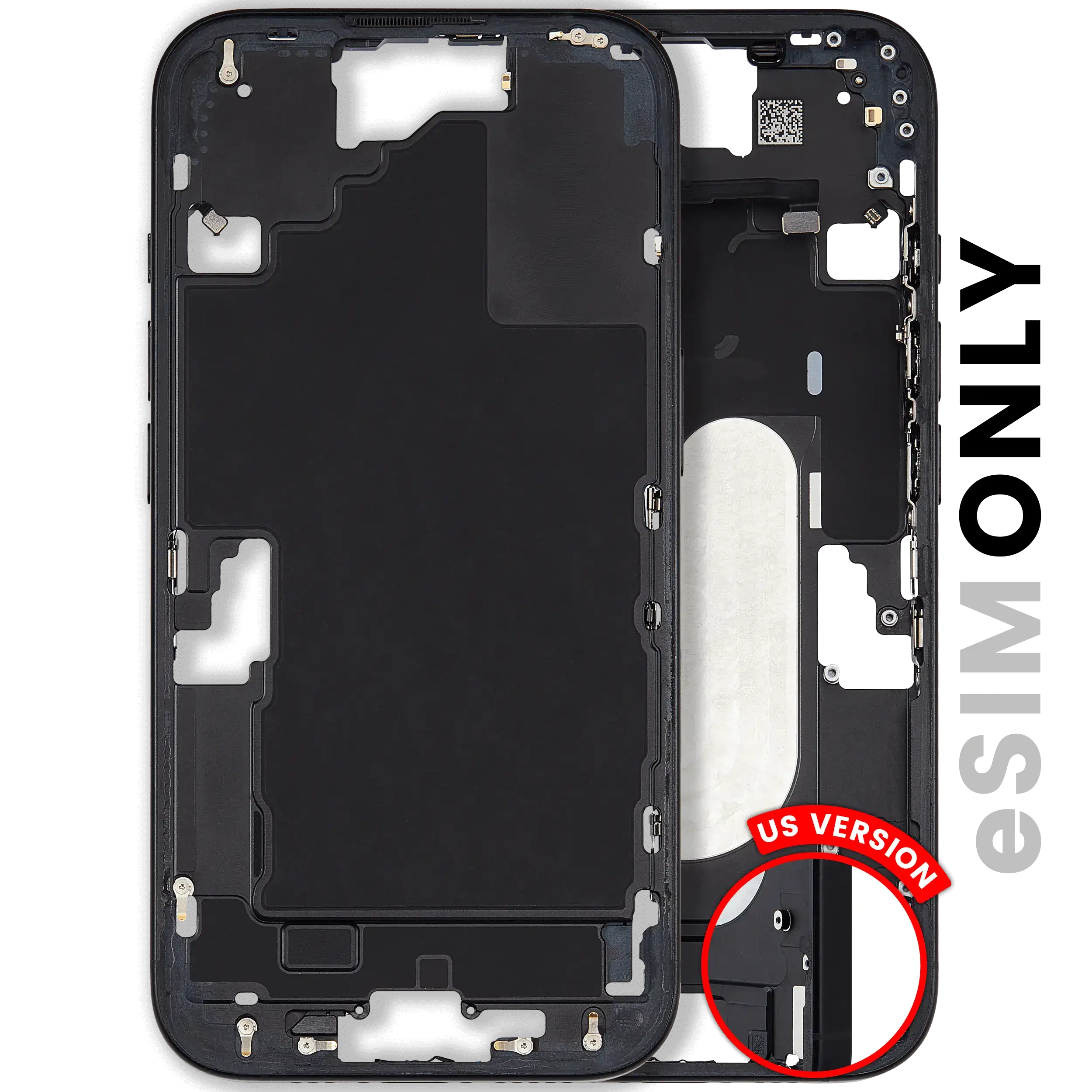 Frame centrale W/ Minuteria per iPhone 16 (US Version) (Used Service Pack Pull: Grade B) (Nero)