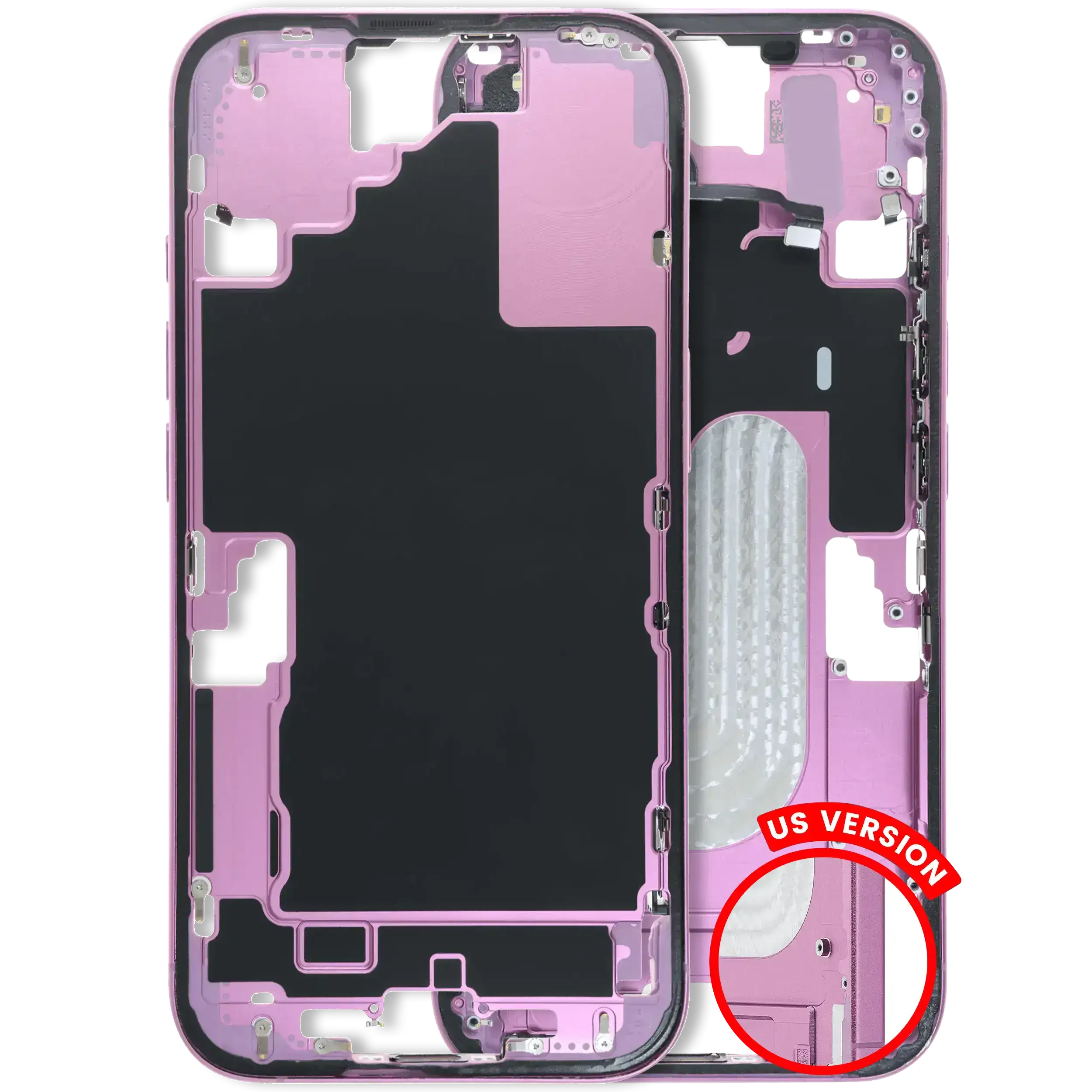 Frame centrale W/ Minuteria per iPhone 16 (US Version) (Used Service Pack Pull: Grade B) (Rosa)