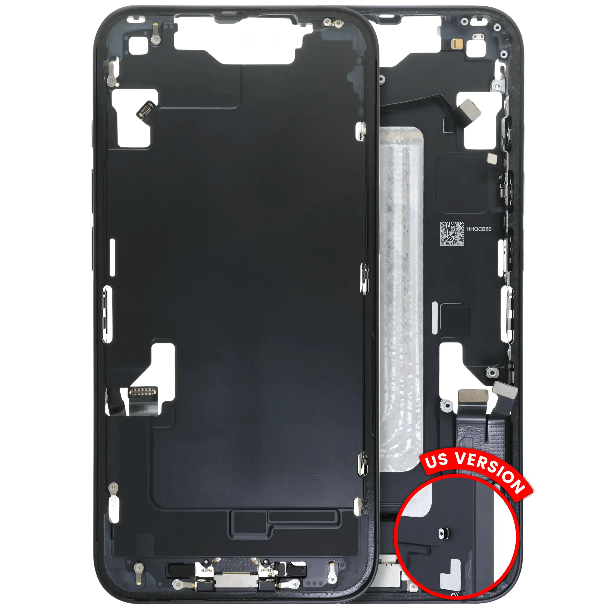 Frame centrale W/ Connettore di ricarica flat e Minuteria per iPhone 16e (US Version) (Used Service Pack Pull: grado A) (Nero)