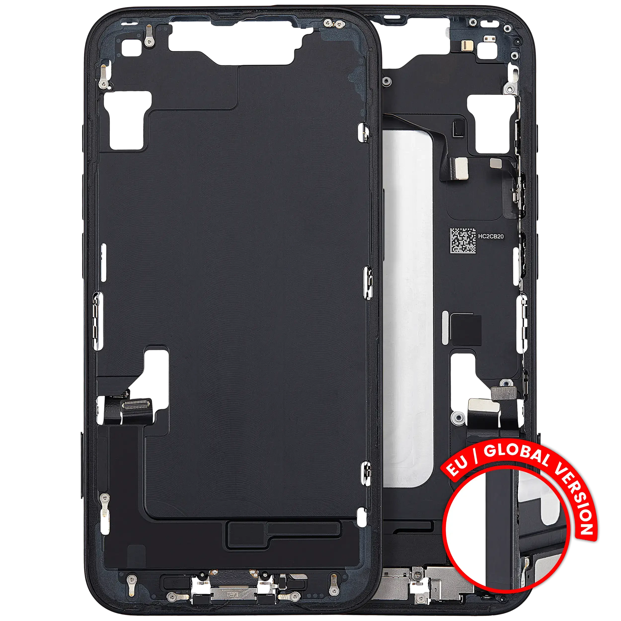 Frame centrale W/ Connettore di ricarica flat e Minuteria per iPhone 16e (EU / Global Version) (Used Service Pack Pull: grado A) (Nero)