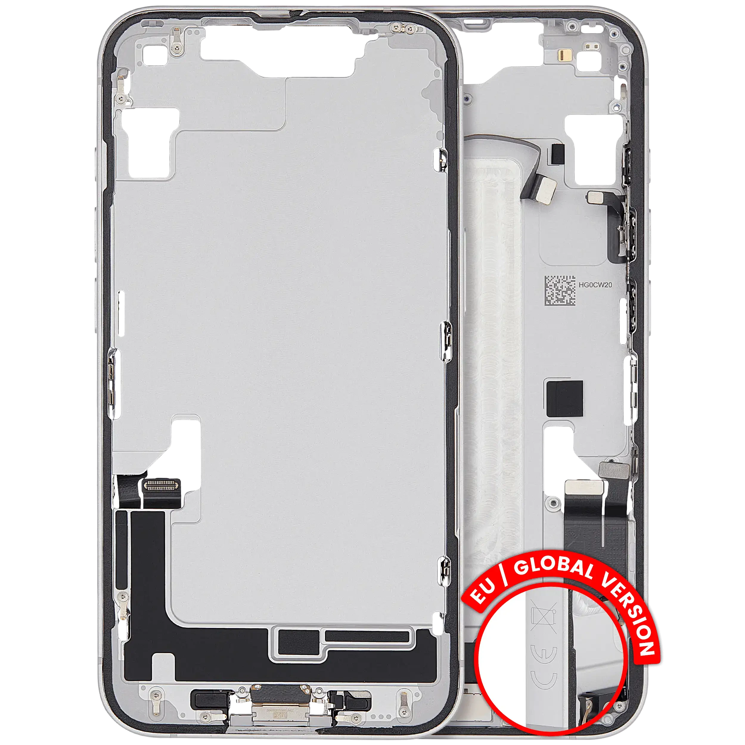Frame centrale W/ Connettore di ricarica flat e Minuteria per iPhone 16e (EU / Global Version) (Used Service Pack Pull: grado A) (Bianco)