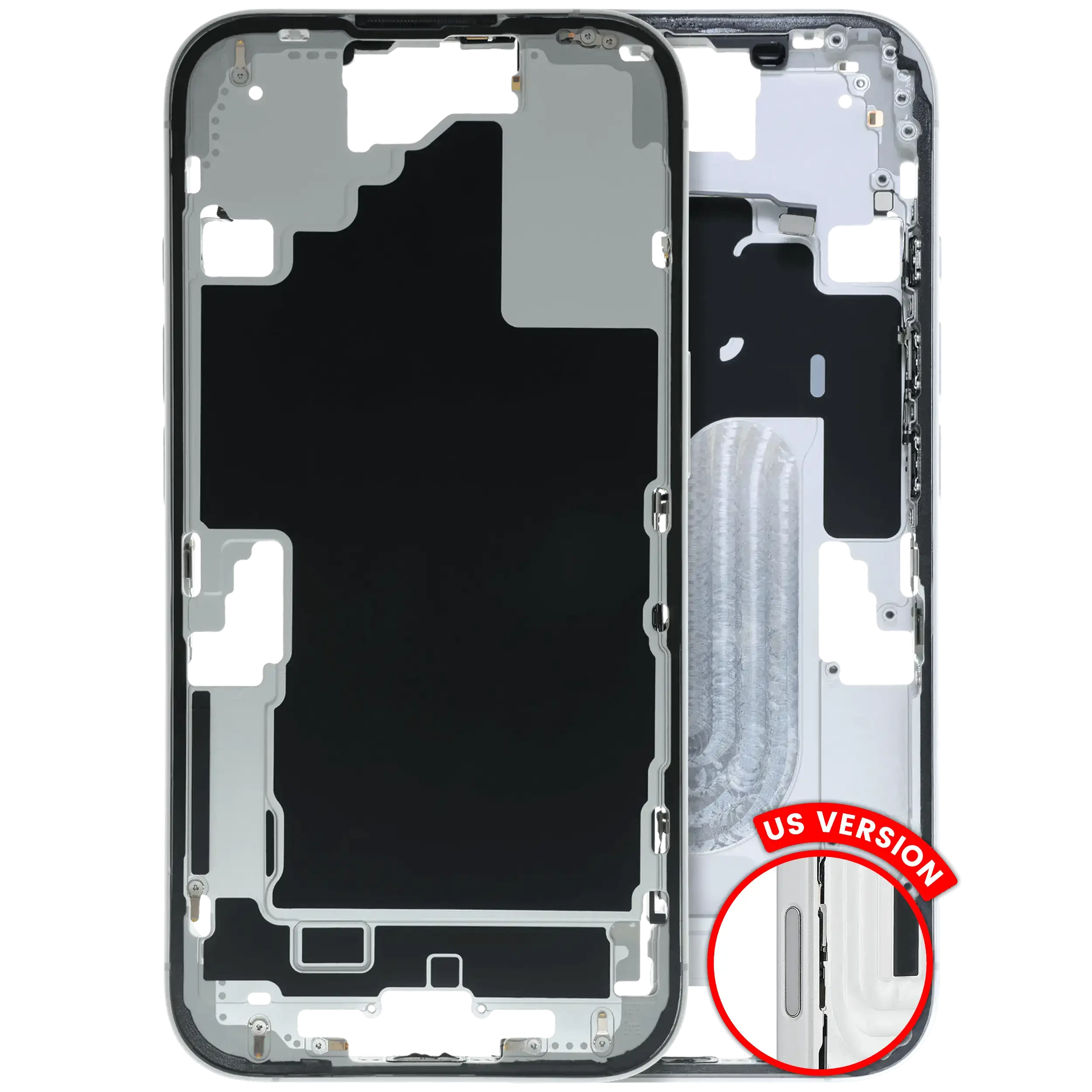 Frame centrale W/ Minuteria per iPhone 16 (US Version) (Used Service Pack Pull: Grade C) (Bianco)
