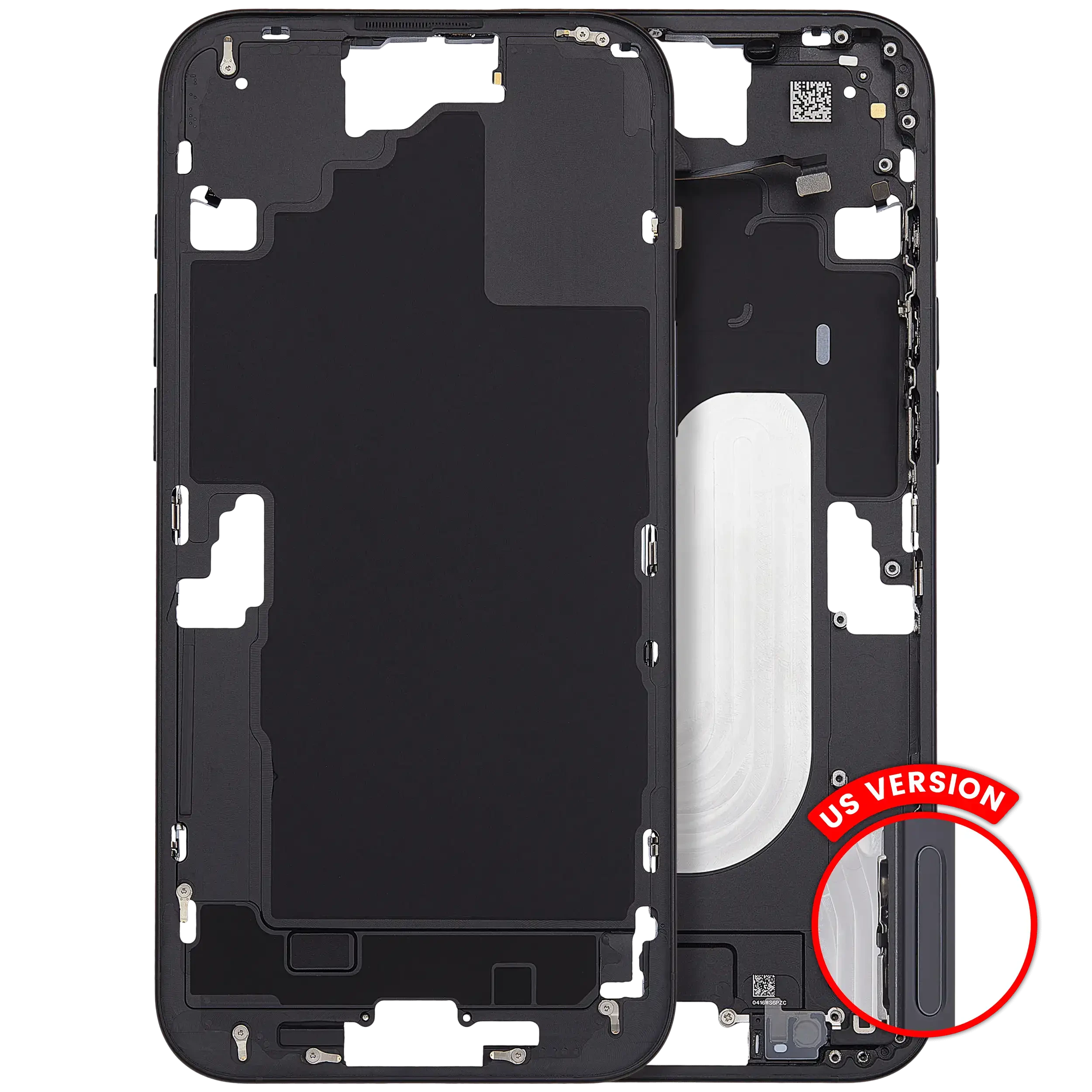 Frame centrale con accensione e volume Button per iPhone 16 Plus (US Version) (Aftermarket Plus) (Nero)