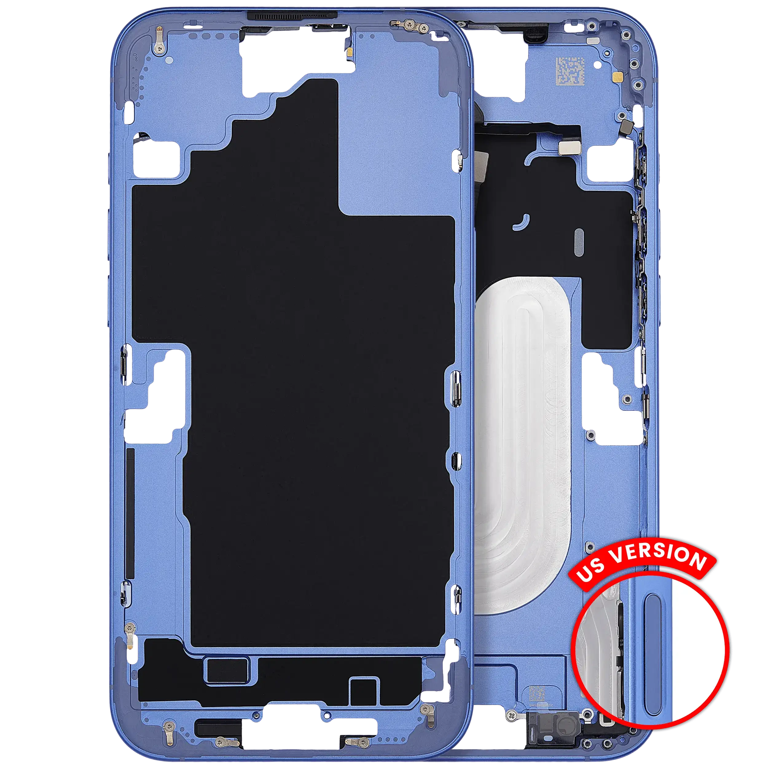 Frame centrale con accensione e volume Button per iPhone 16 Plus (US Version) (Aftermarket Plus) (Blu oltremare)