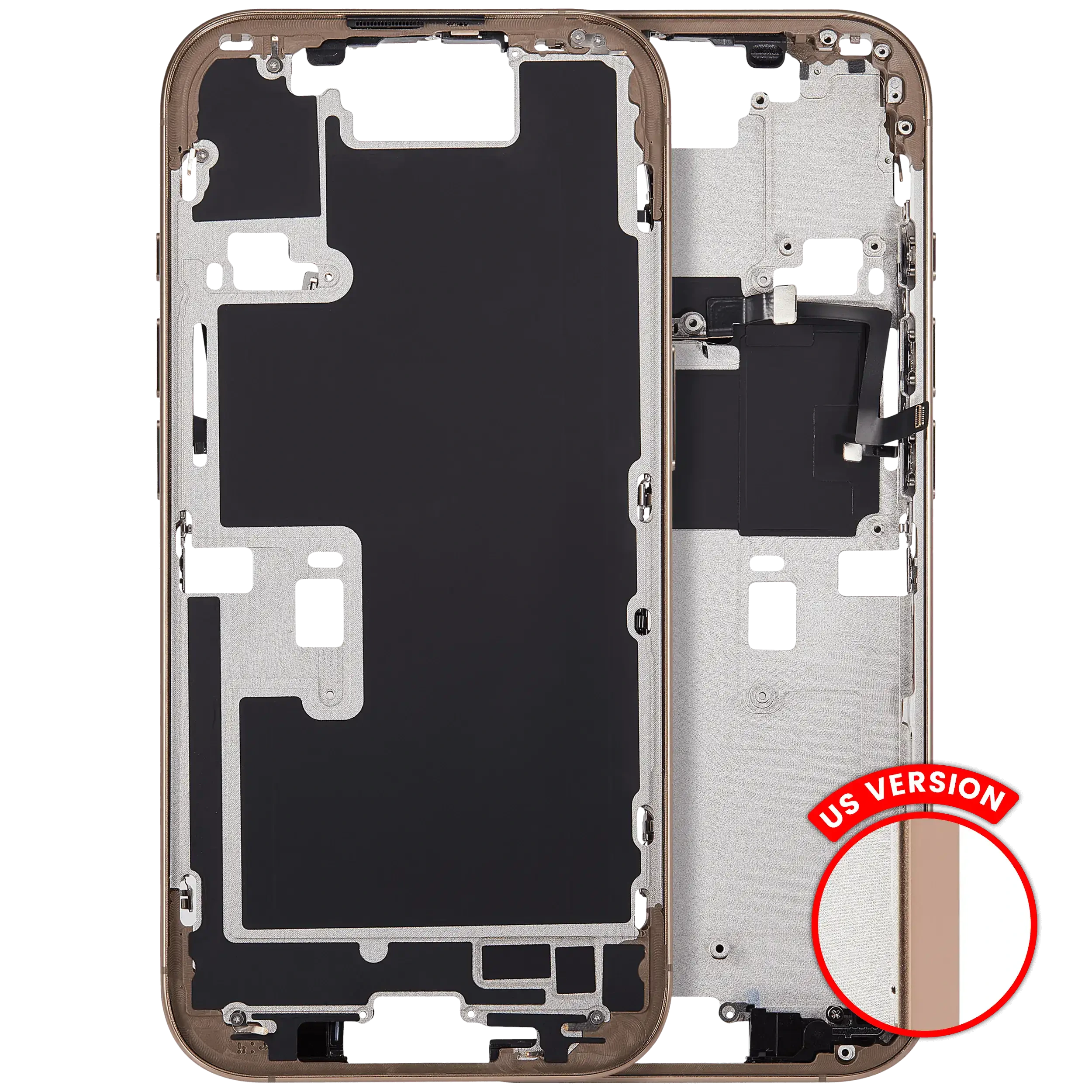 Frame centrale con accensione e volume Button per iPhone 16 Pro (US Version) (Aftermarket Plus) (Titanio sabbia)