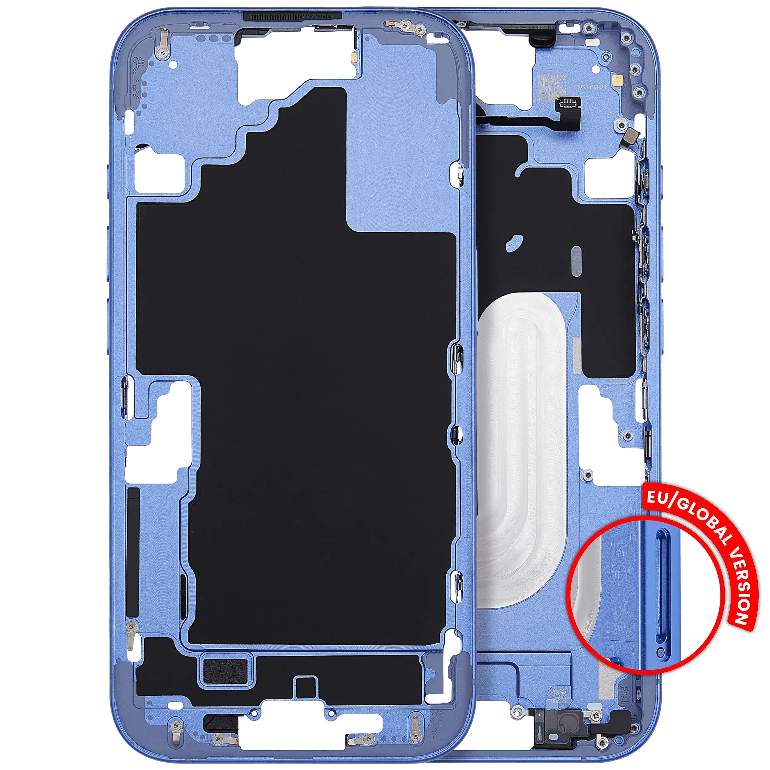 Frame centrale con accensione e volume Button per iPhone 16 (EU / Global Version) (Aftermarket Plus) (Blu oltremare)