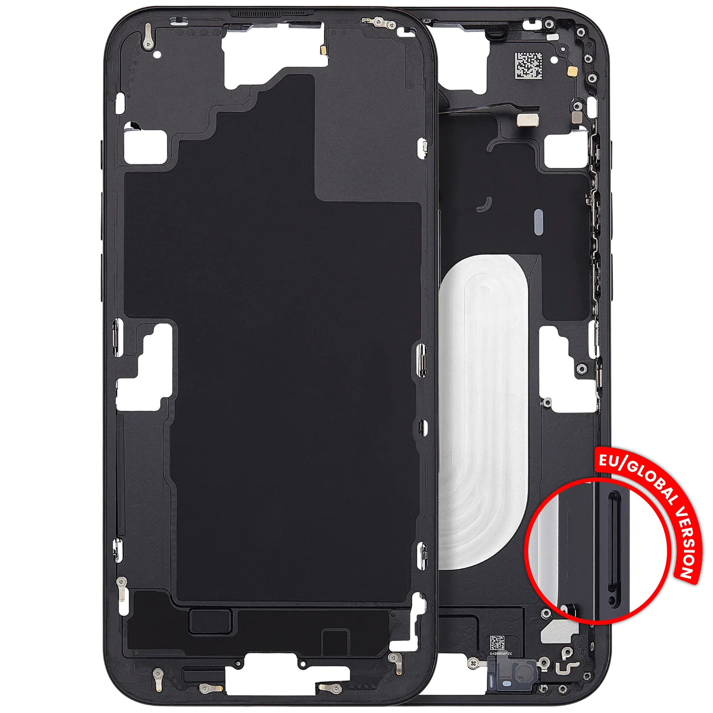 Frame centrale con accensione e volume Button per iPhone 16 Plus (EU / Global Version) (Aftermarket Plus) (Nero)