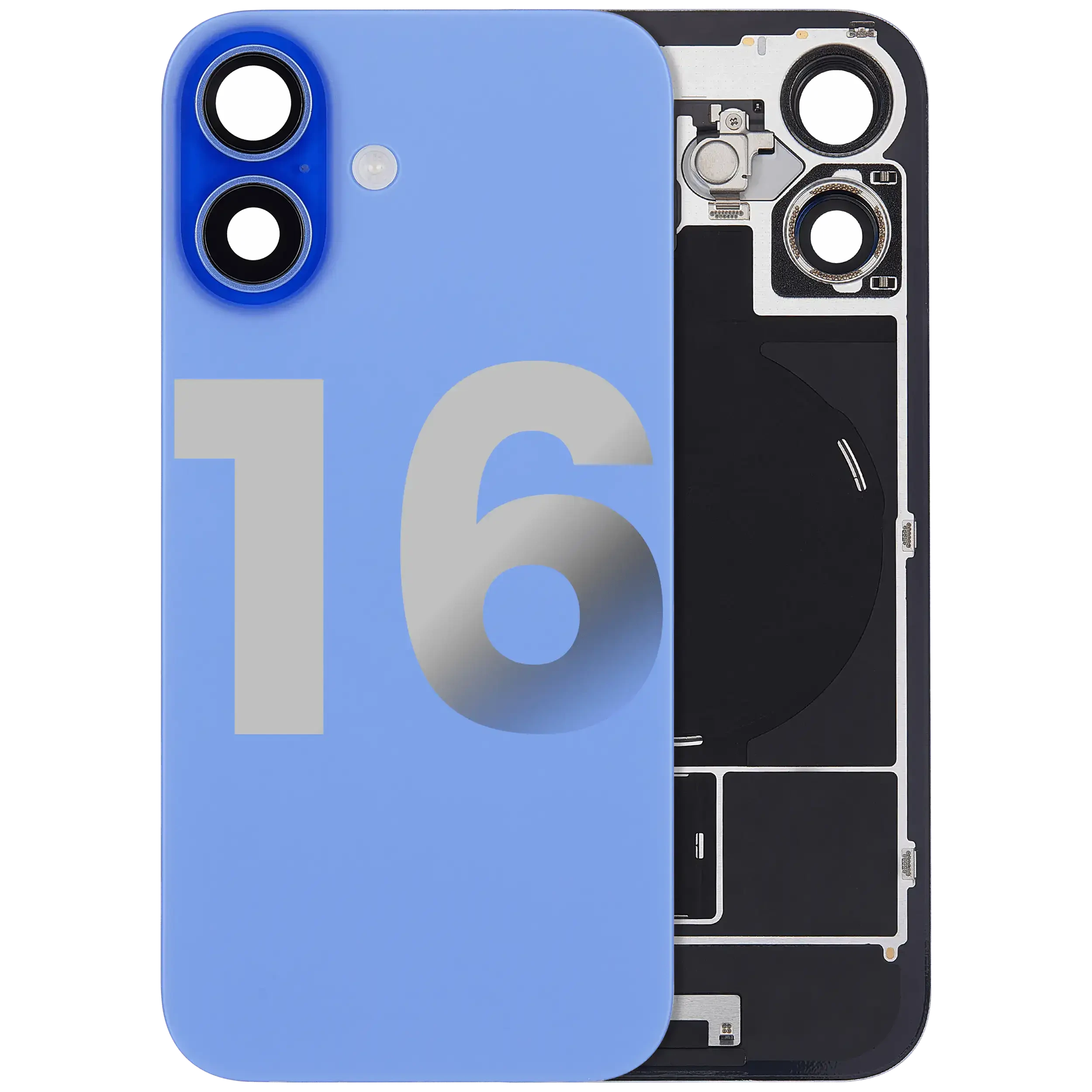 Vetro posteriore con magnete MagSafe, NFC e flat flash per iPhone 16 (Used Service Pack Pull: Grade C) (Blu oltremare)