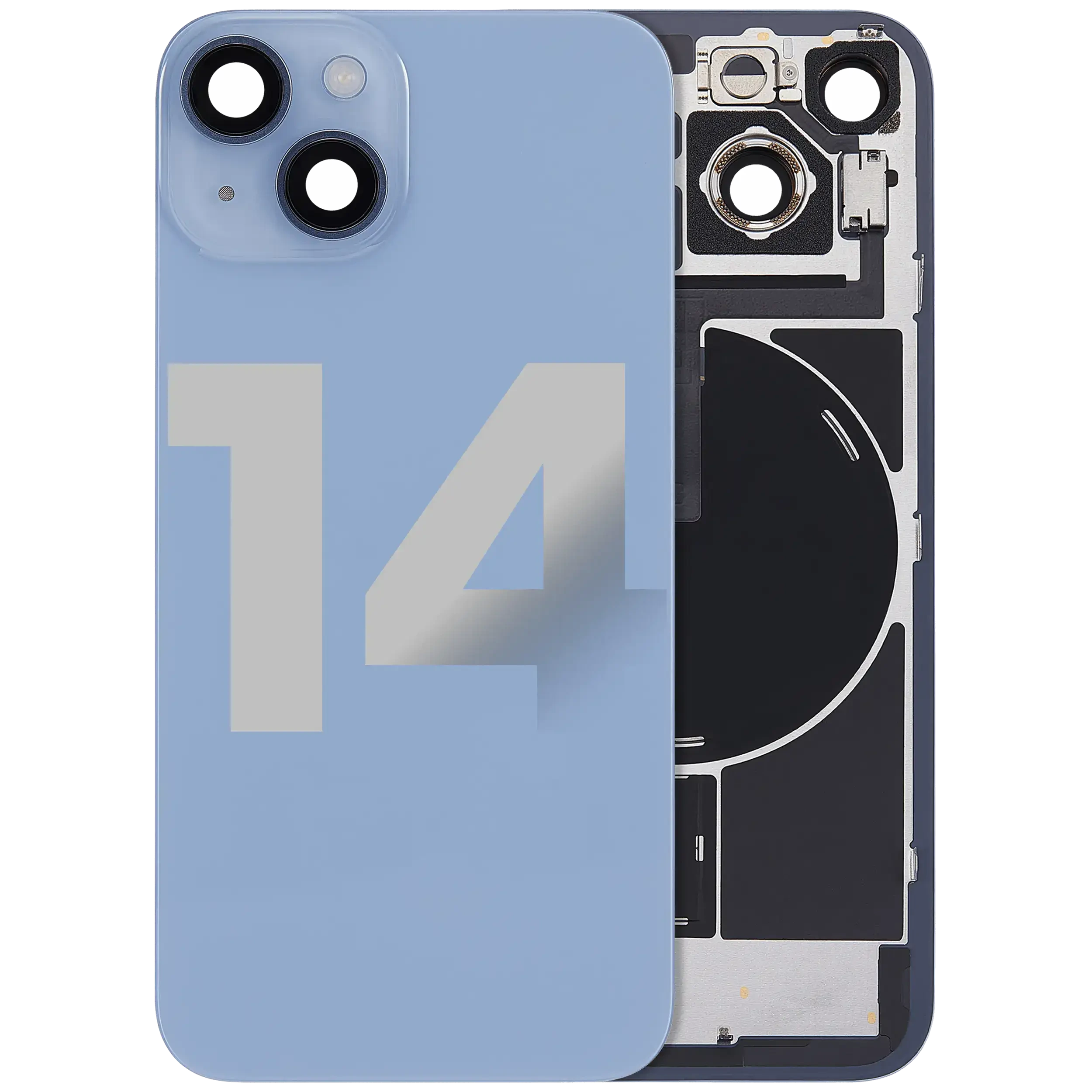 Vetro posteriore con magnete MagSafe, NFC e flat flash per iPhone 14 (Used Service Pack Pull: Grade C) (Blu)