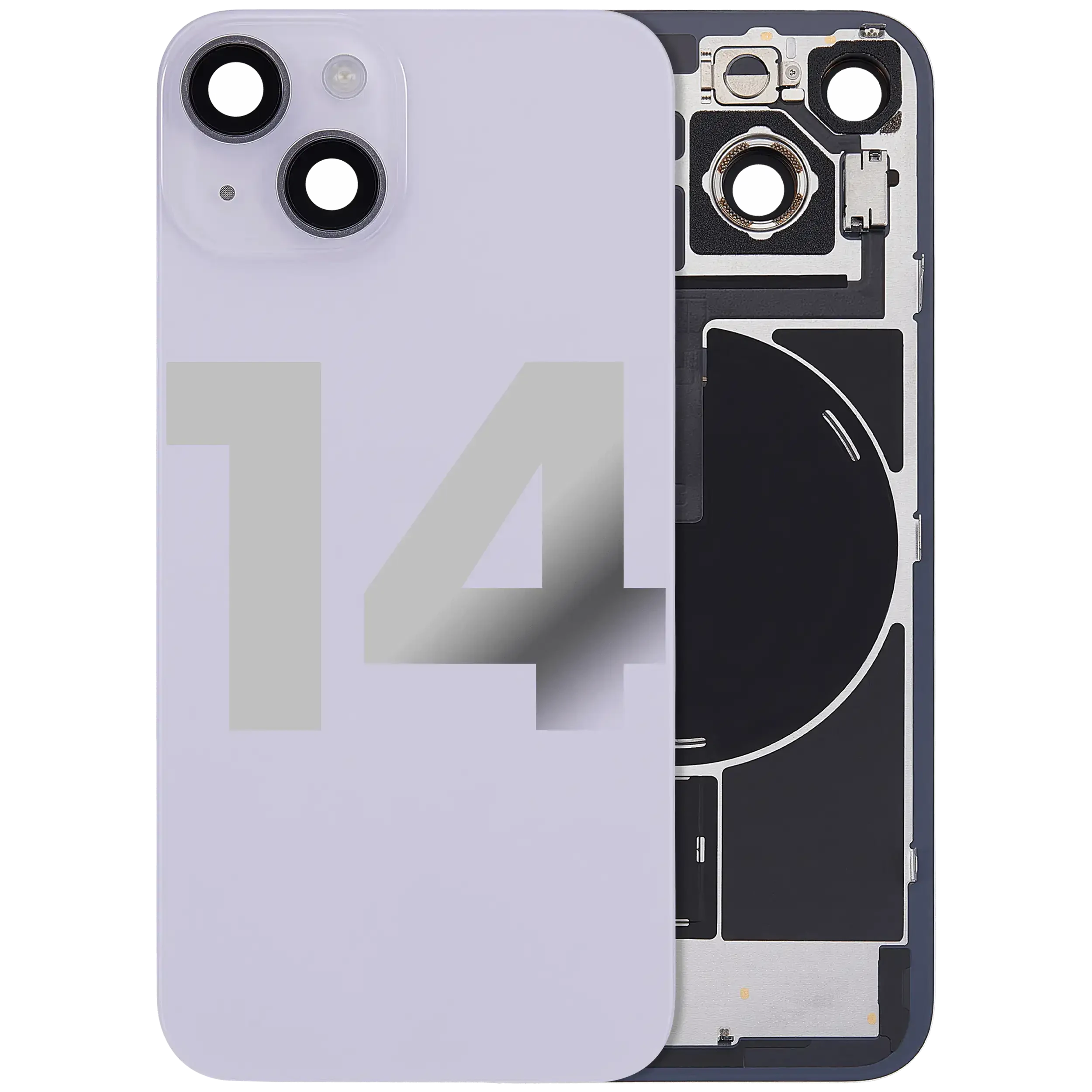 Vetro posteriore con magnete MagSafe, NFC e flat flash per iPhone 14 (Used Service Pack Pull: Grade C) (Viola)