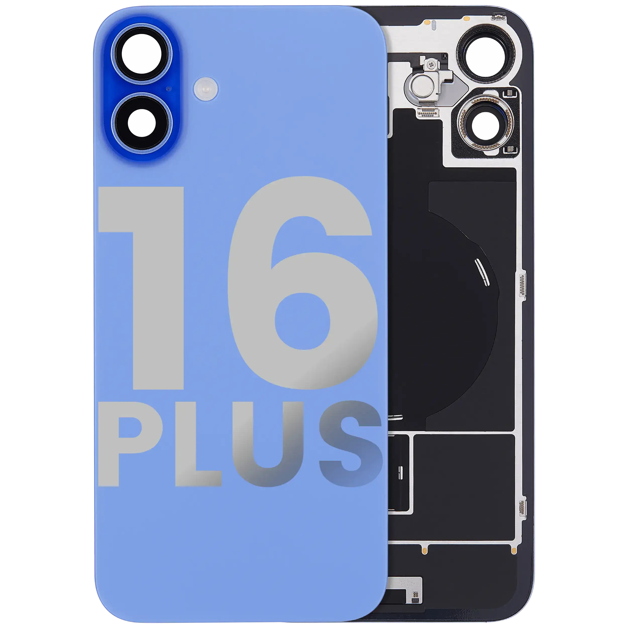 Vetro posteriore con magnete MagSafe, NFC e flat flash per iPhone 16 Plus (Used Service Pack Pull: Grade C) (Blu oltremare)
