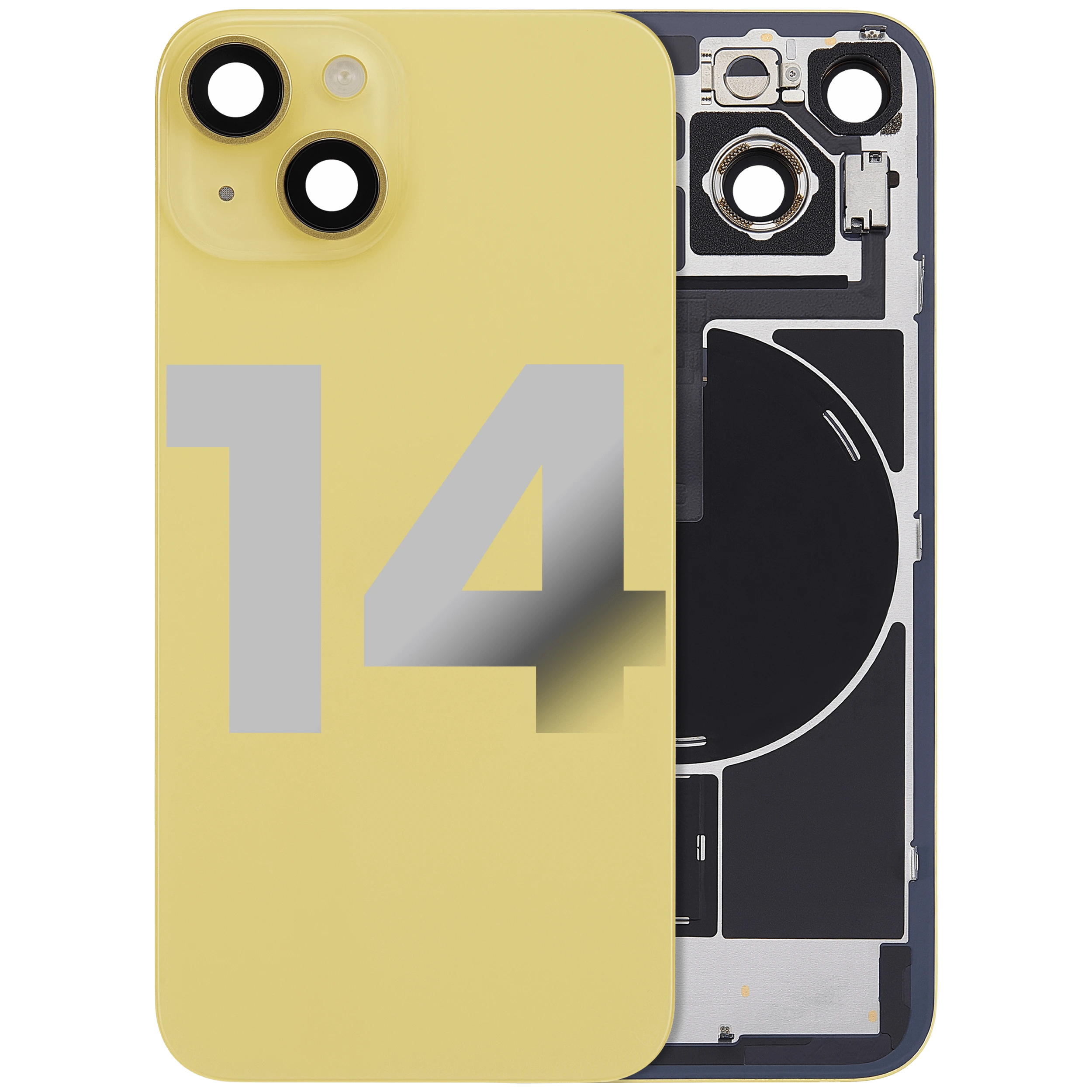 Vetro posteriore con magnete MagSafe, NFC e flat flash per iPhone 14 (Used Service Pack Pull: Grade C) (Giallo)