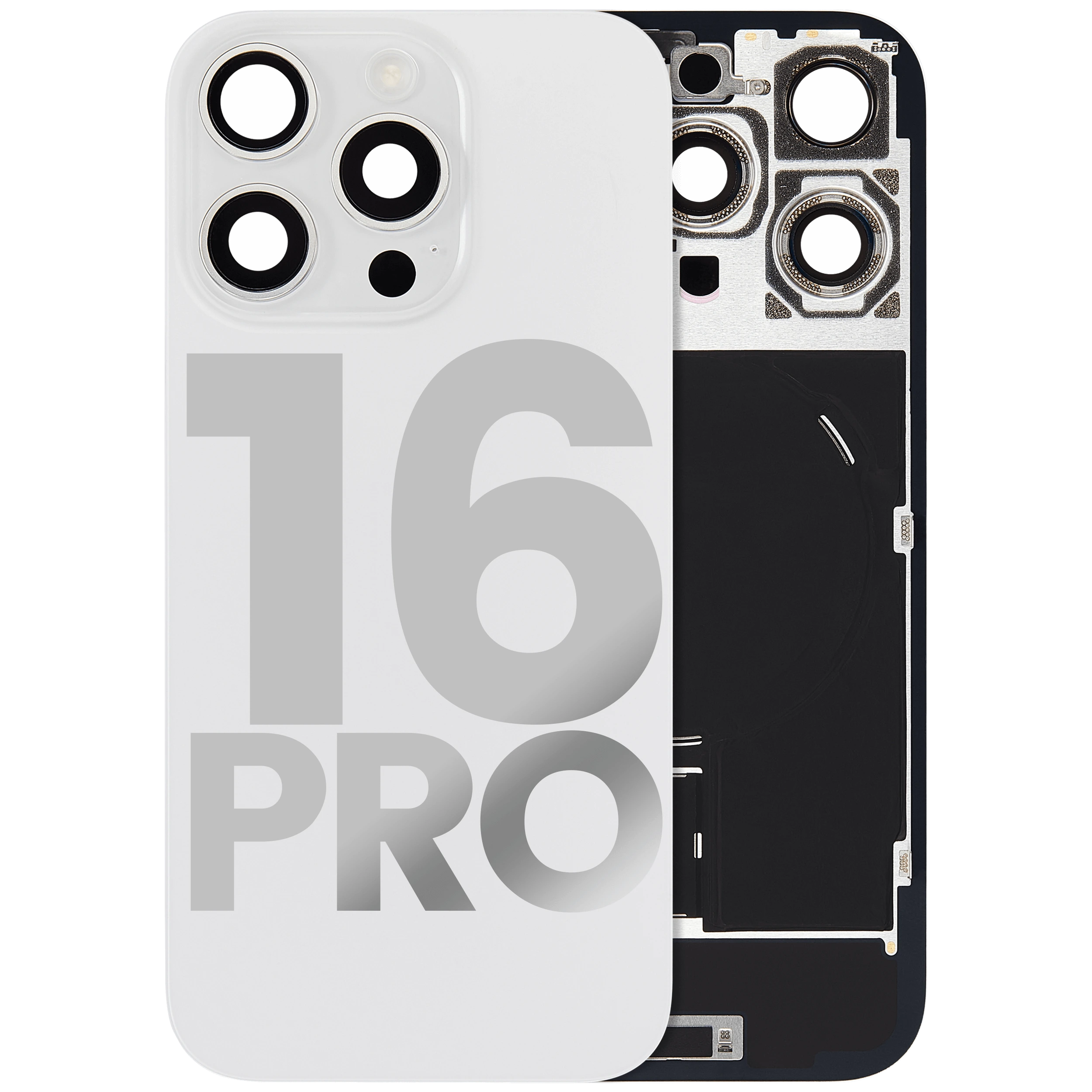 Vetro posteriore con magnete MagSafe, NFC e flat flash per iPhone 16 Pro (Used Service Pack Pull: Grade C) (Titanio bianco)