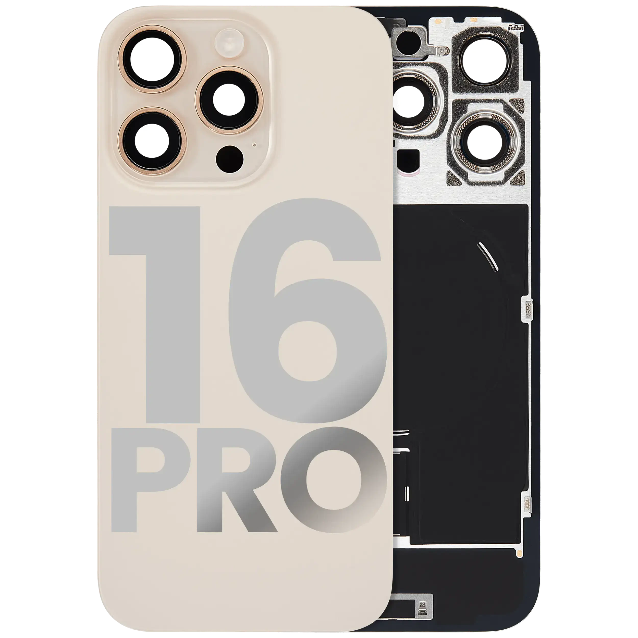 Vetro posteriore con magnete MagSafe, NFC e flat flash per iPhone 16 Pro (Used Service Pack Pull: Grade C) (Titanio sabbia)
