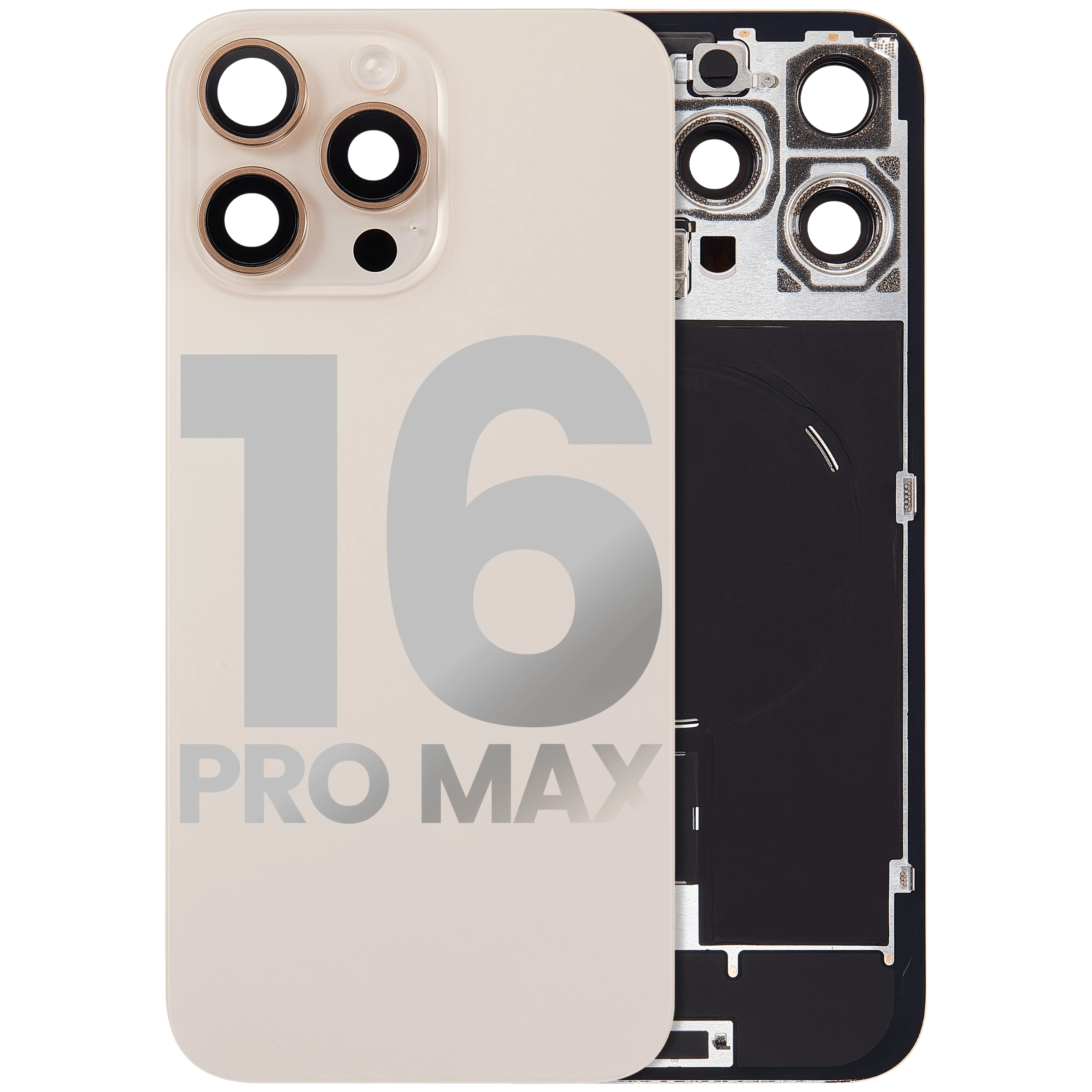 Vetro posteriore con magnete MagSafe, NFC e flat flash per iPhone 16 Pro Max (Used Service Pack Pull: Grade C) (Titanio sabbia)