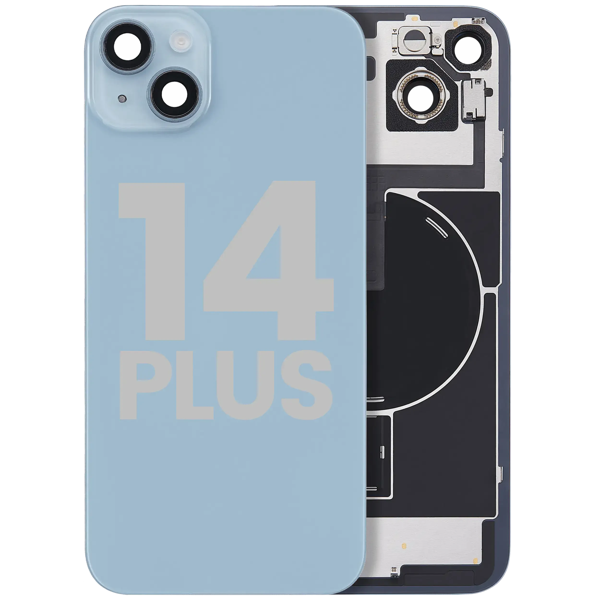 Vetro posteriore con magnete MagSafe, NFC e flat flash per iPhone 14 Plus (Used Service Pack Pull: Grade C) (Blu)