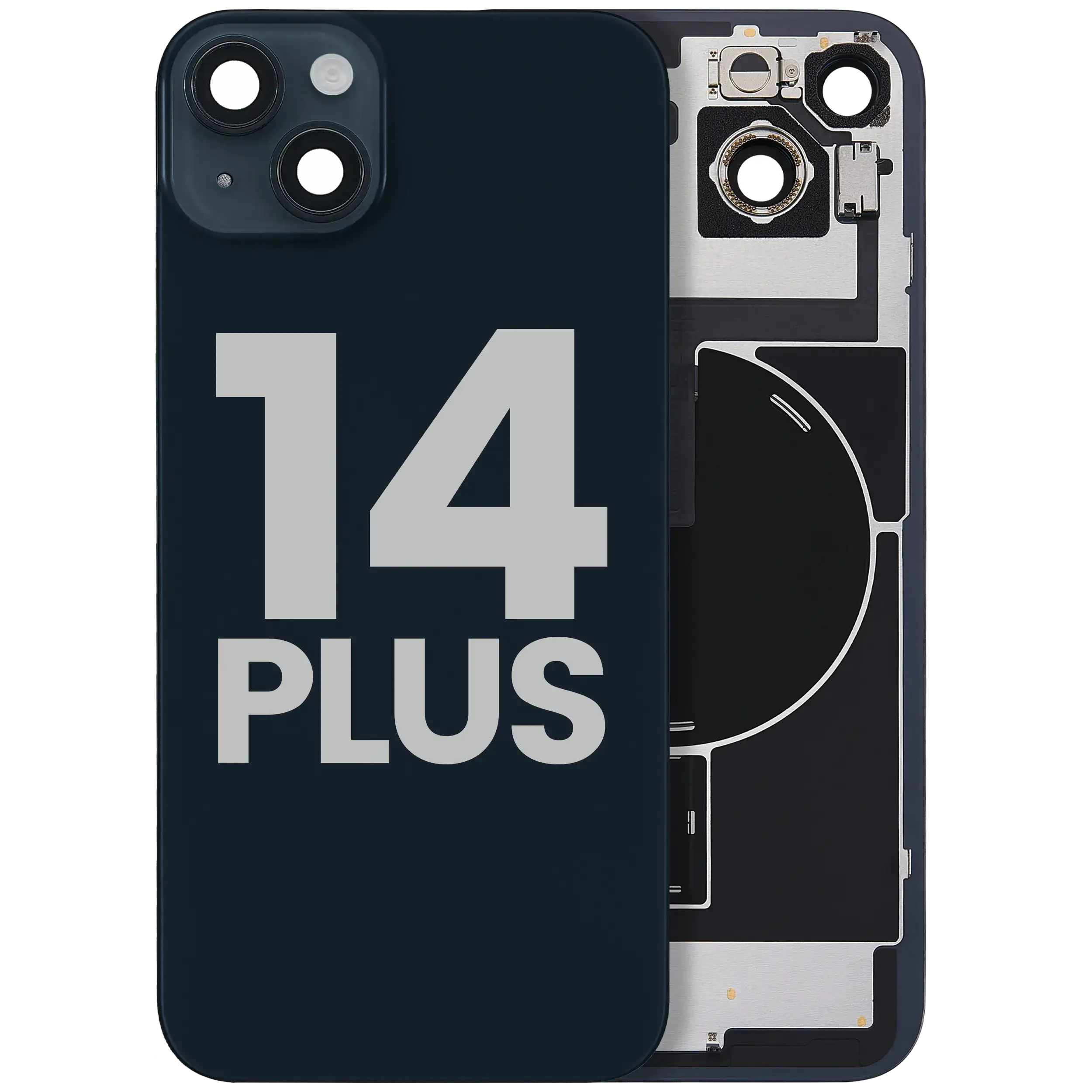 Vetro posteriore con magnete MagSafe, NFC e flat flash per iPhone 14 Plus (Used Service Pack Pull: Grade C) (Mezzanotte)
