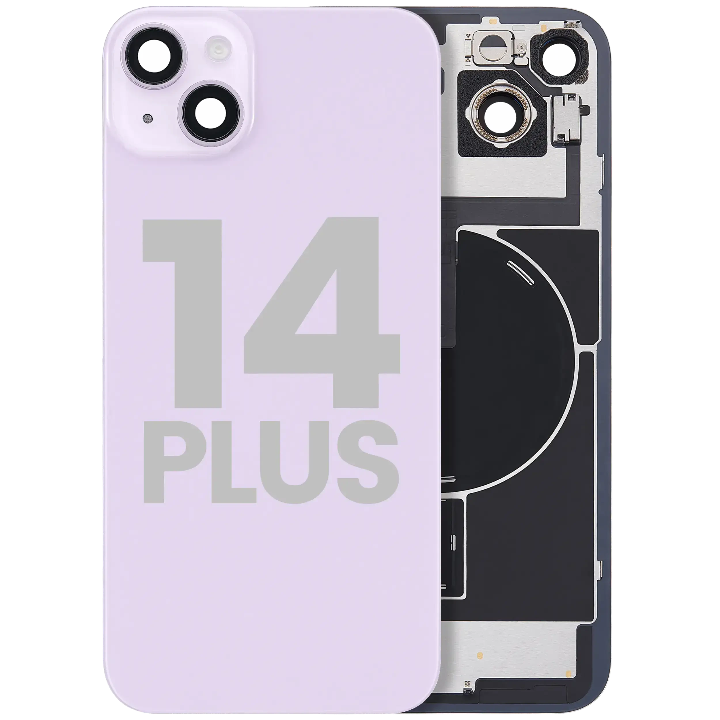 Vetro posteriore con magnete MagSafe, NFC e flat flash per iPhone 14 Plus (Used Service Pack Pull: Grade C) (Viola)