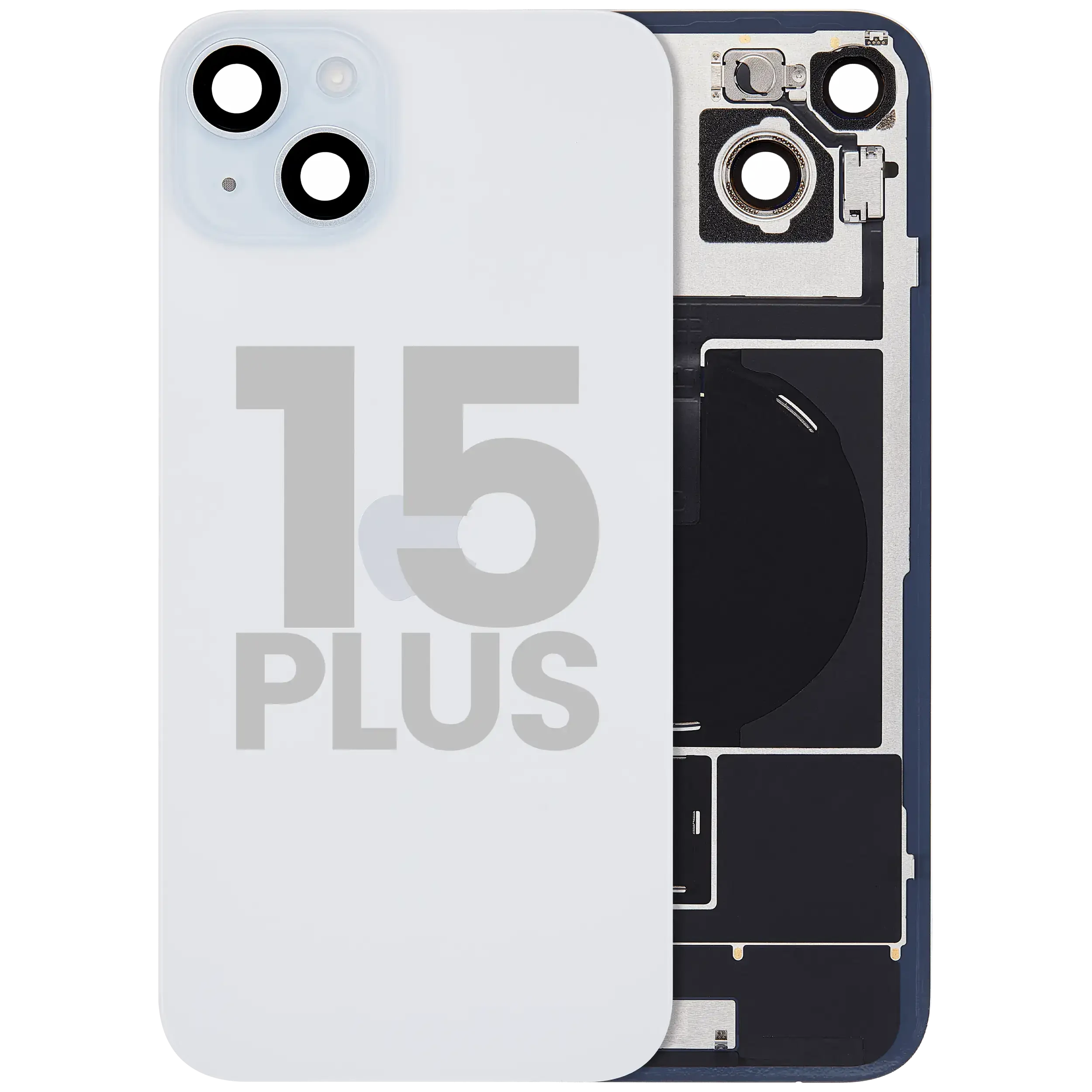 Vetro posteriore con magnete MagSafe, NFC e flat flash per iPhone 15 Plus (Used Service Pack Pull: Grade C) (Blu)