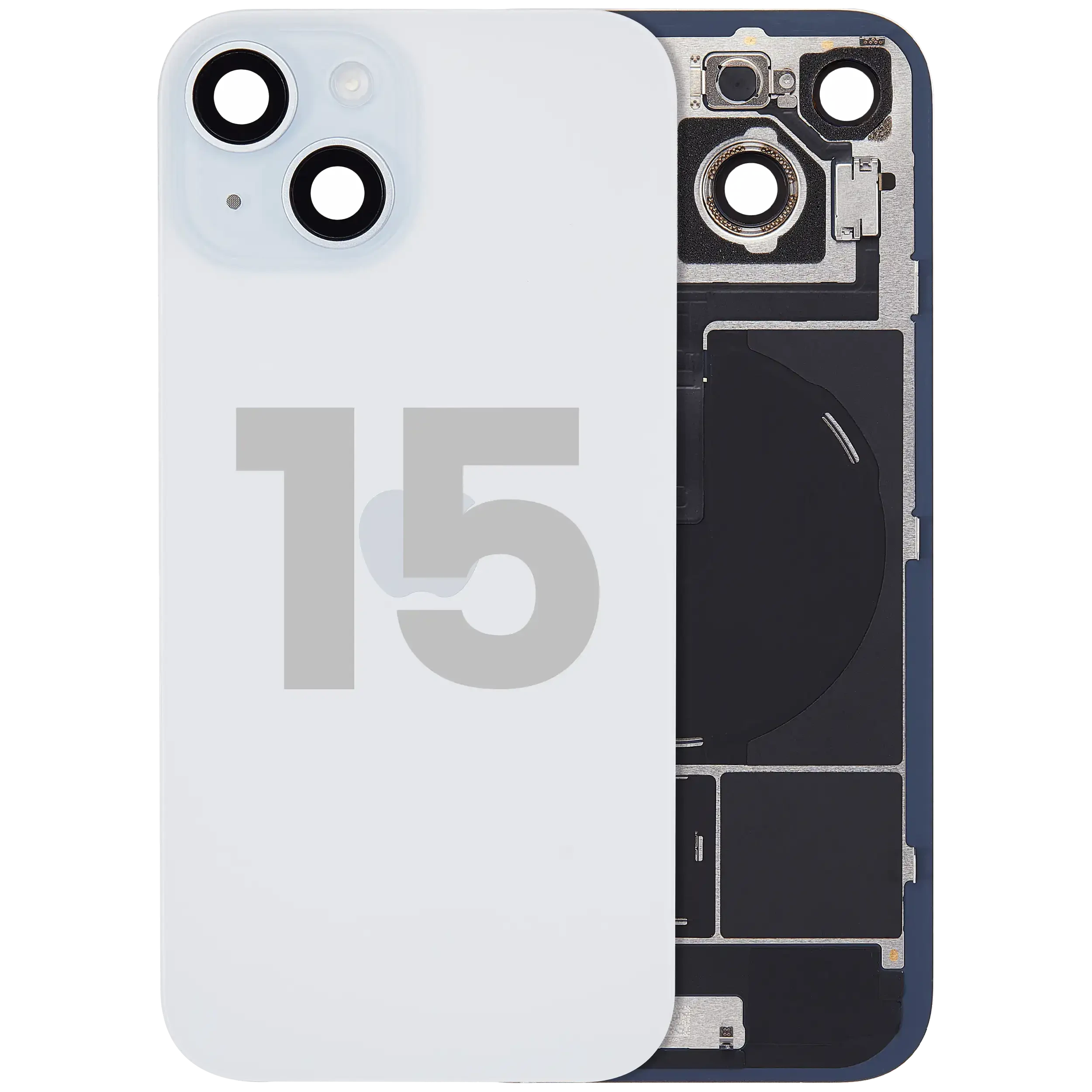 Vetro posteriore con magnete MagSafe, NFC e flat flash per iPhone 15 (Used Service Pack Pull: Grade C) (Blu)