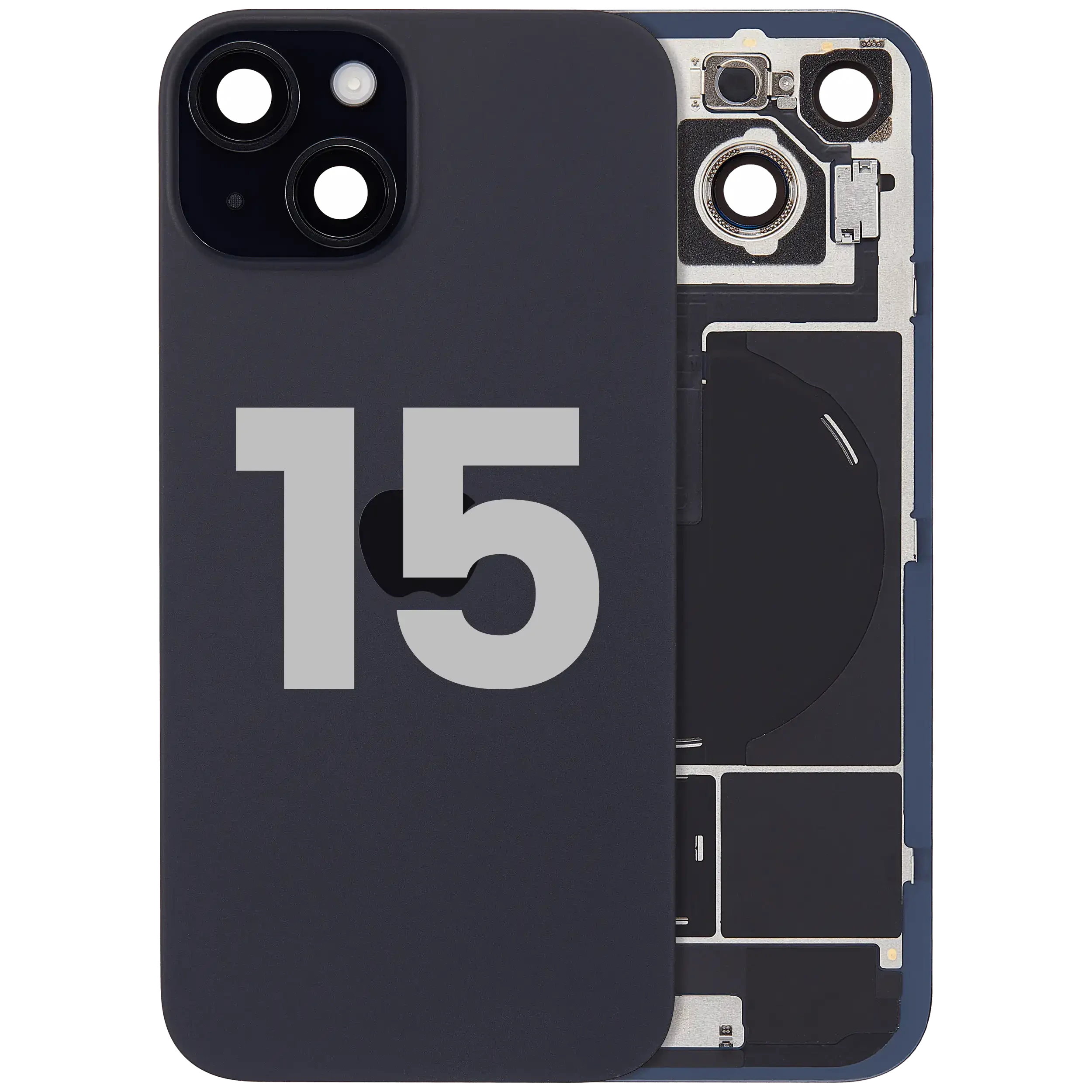 Vetro posteriore con magnete MagSafe, NFC e flat flash per iPhone 15 (Used Service Pack Pull: Grade C) (Nero)