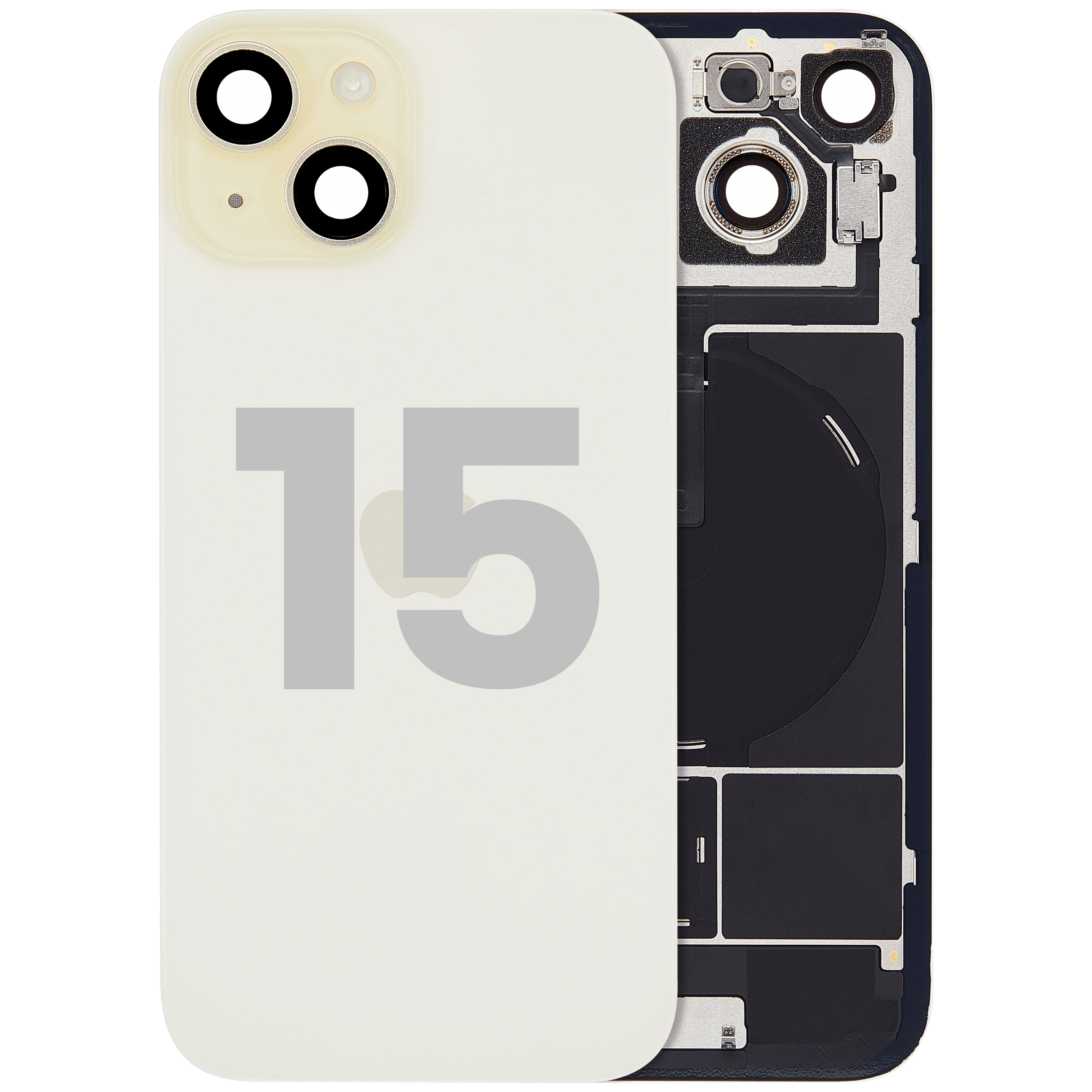 Vetro posteriore con magnete MagSafe, NFC e flat flash per iPhone 15 (Used Service Pack Pull: Grade C) (Giallo)