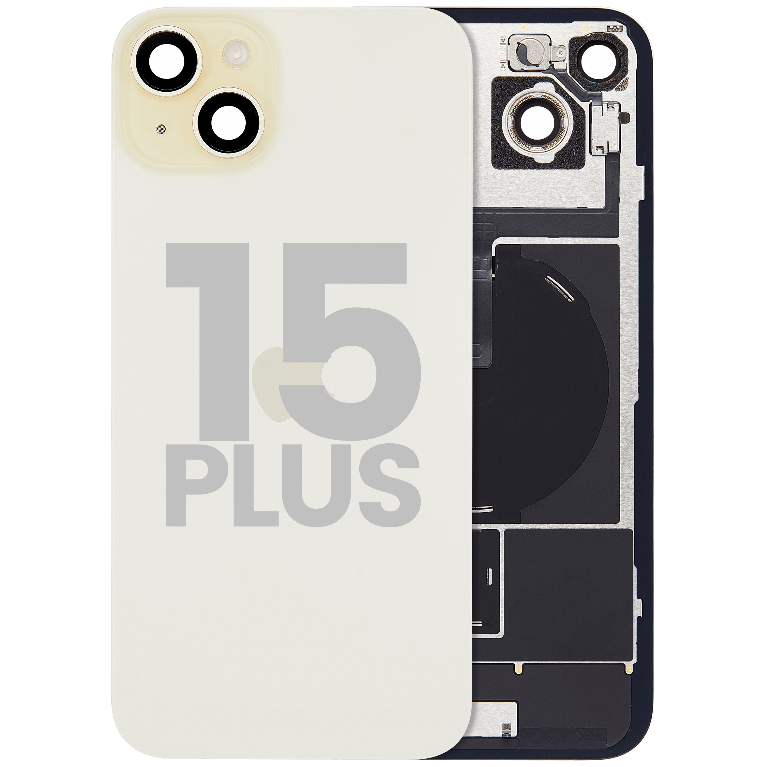 Vetro posteriore con magnete MagSafe, NFC e flat flash per iPhone 15 Plus (Used Service Pack Pull: Grade C) (Giallo)