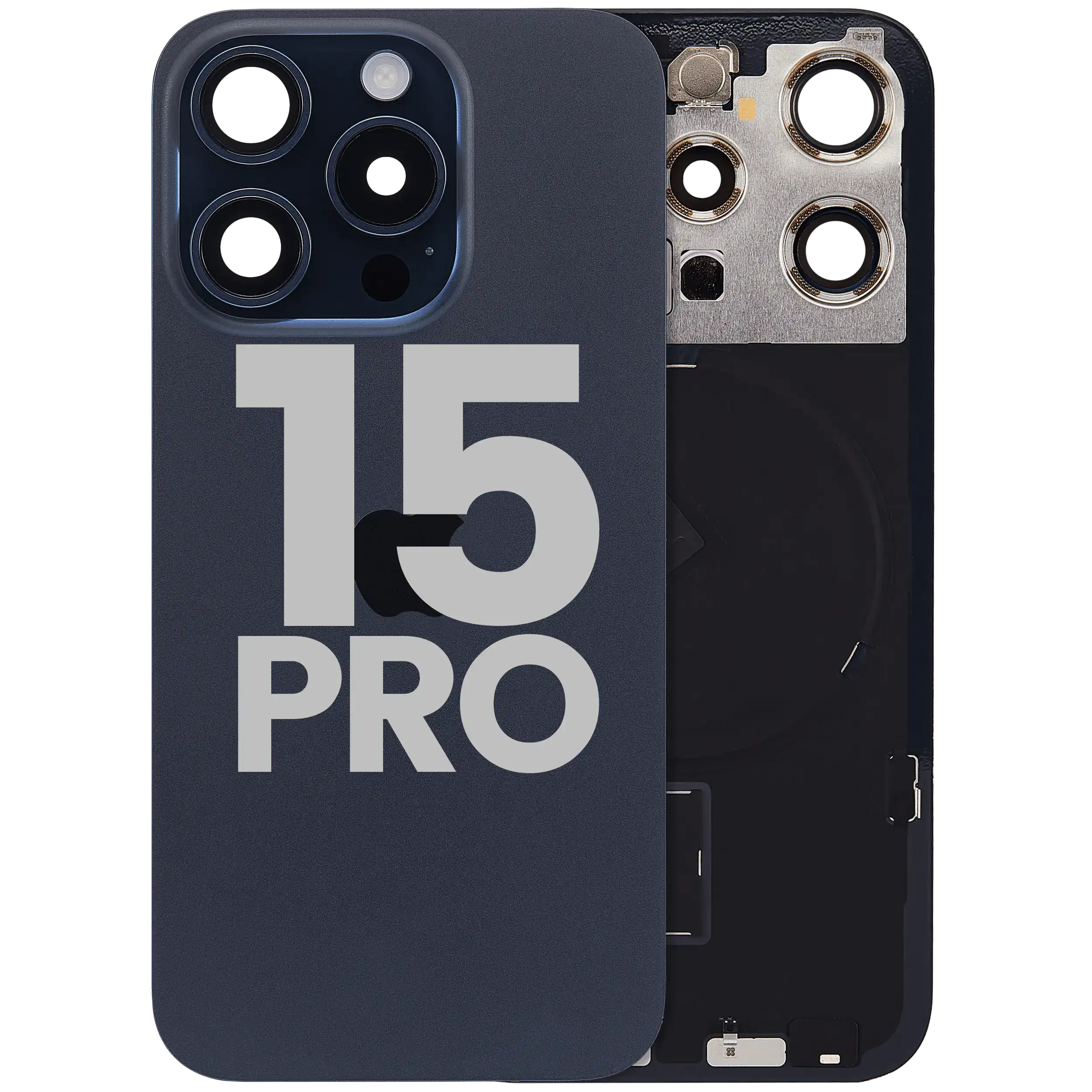 Vetro posteriore con magnete MagSafe, NFC e flat flash per iPhone 15 Pro (Used Service Pack Pull: Grade C) (Titanio blu)