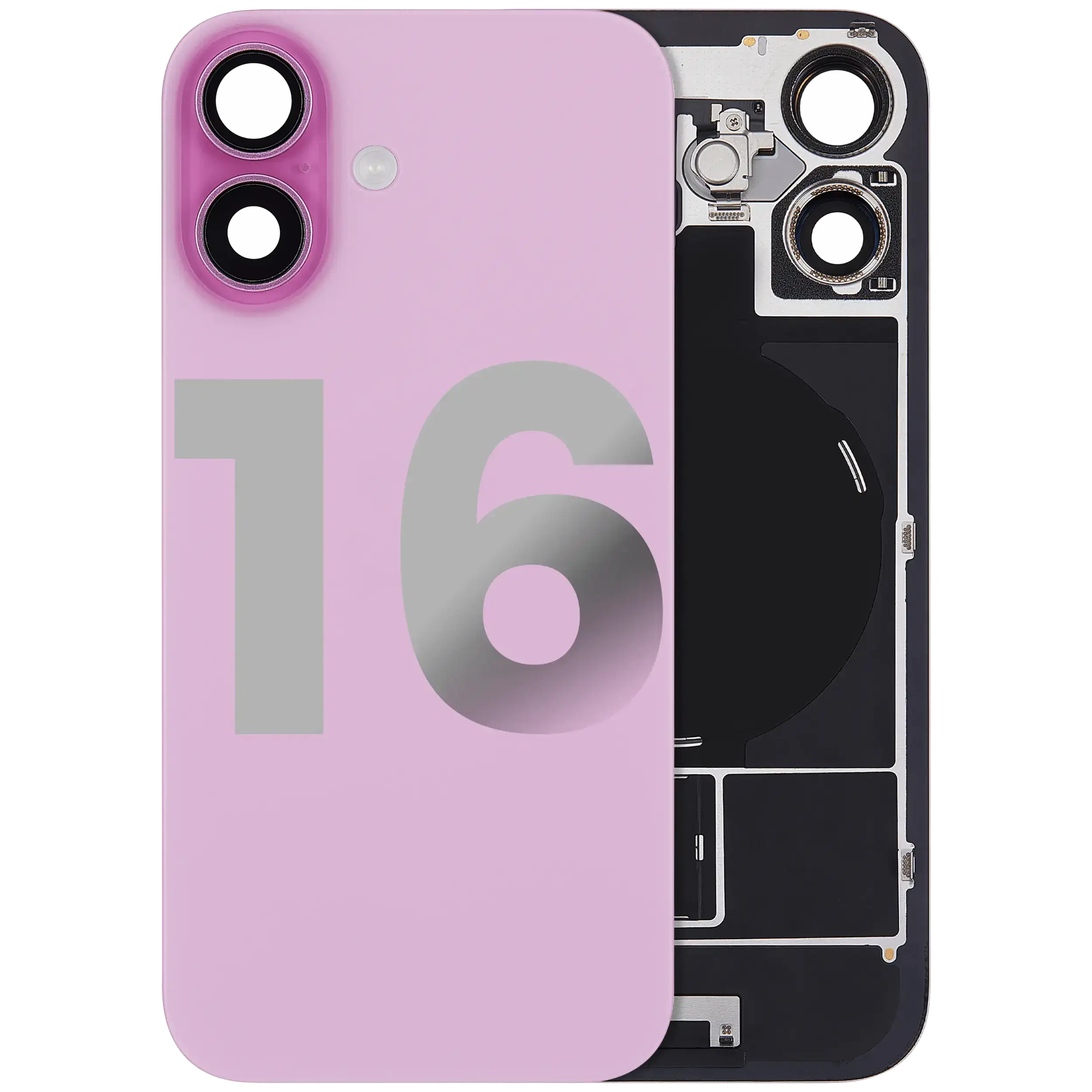 Vetro posteriore con magnete MagSafe, NFC e flat flash per iPhone 16 (Used Service Pack Pull: Grade C) (Rosa)