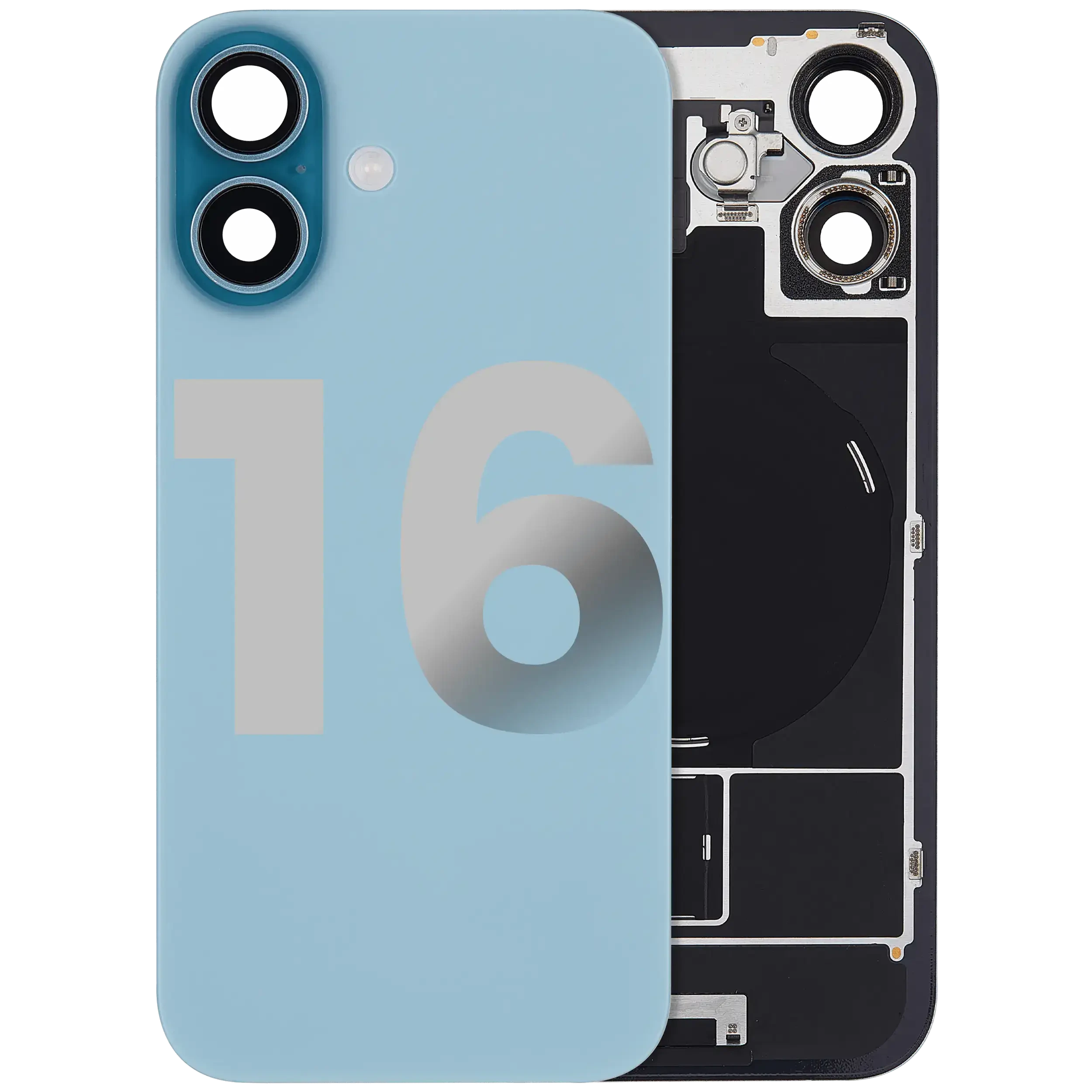Vetro posteriore con magnete MagSafe, NFC e flat flash per iPhone 16 (Used Service Pack Pull: Grade C) (Verde petrolio)