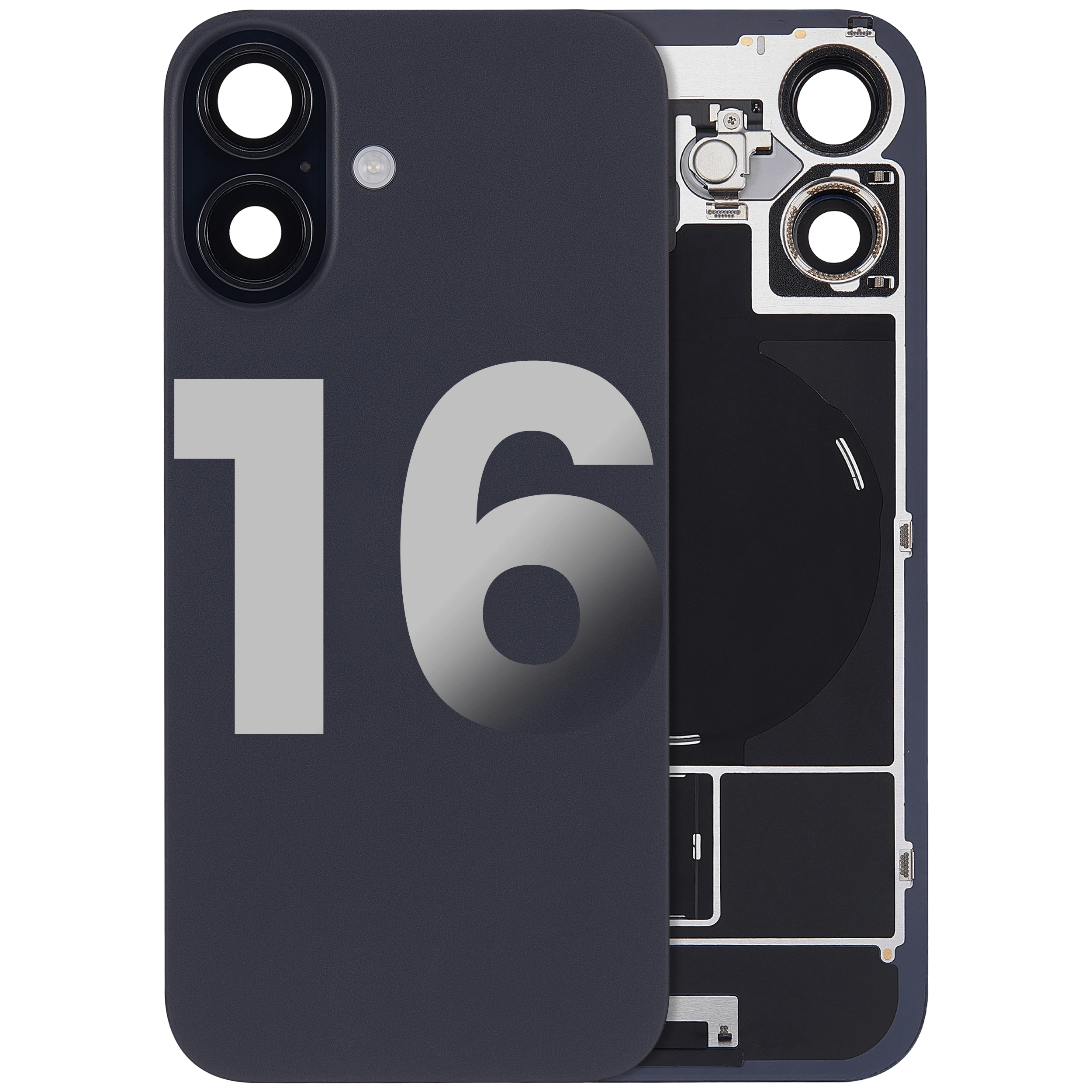 Vetro posteriore con magnete MagSafe, NFC e flat flash per iPhone 16 (Used Service Pack Pull: Grade C) (Nero)